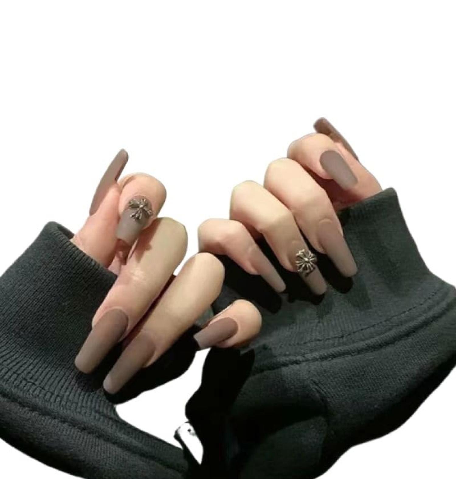 Temperament-enhancing manicure hand-customized manicure new dark matte metal nail in autumn and winter minimalist campus style white and detachable.(XS)