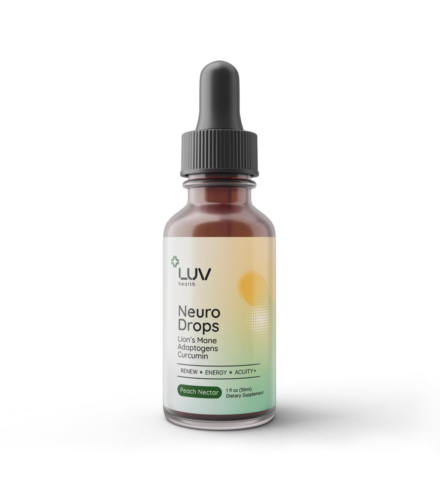 LUV health Neuro Drops Nerve Pain Support & Joint Comfort with Lion s Mane Curcumin Cordyceps & Reishi Organic Adaptogens Vegan Non-GMO Made in USA - 30 Servings - Buy Online on GoSupps.com