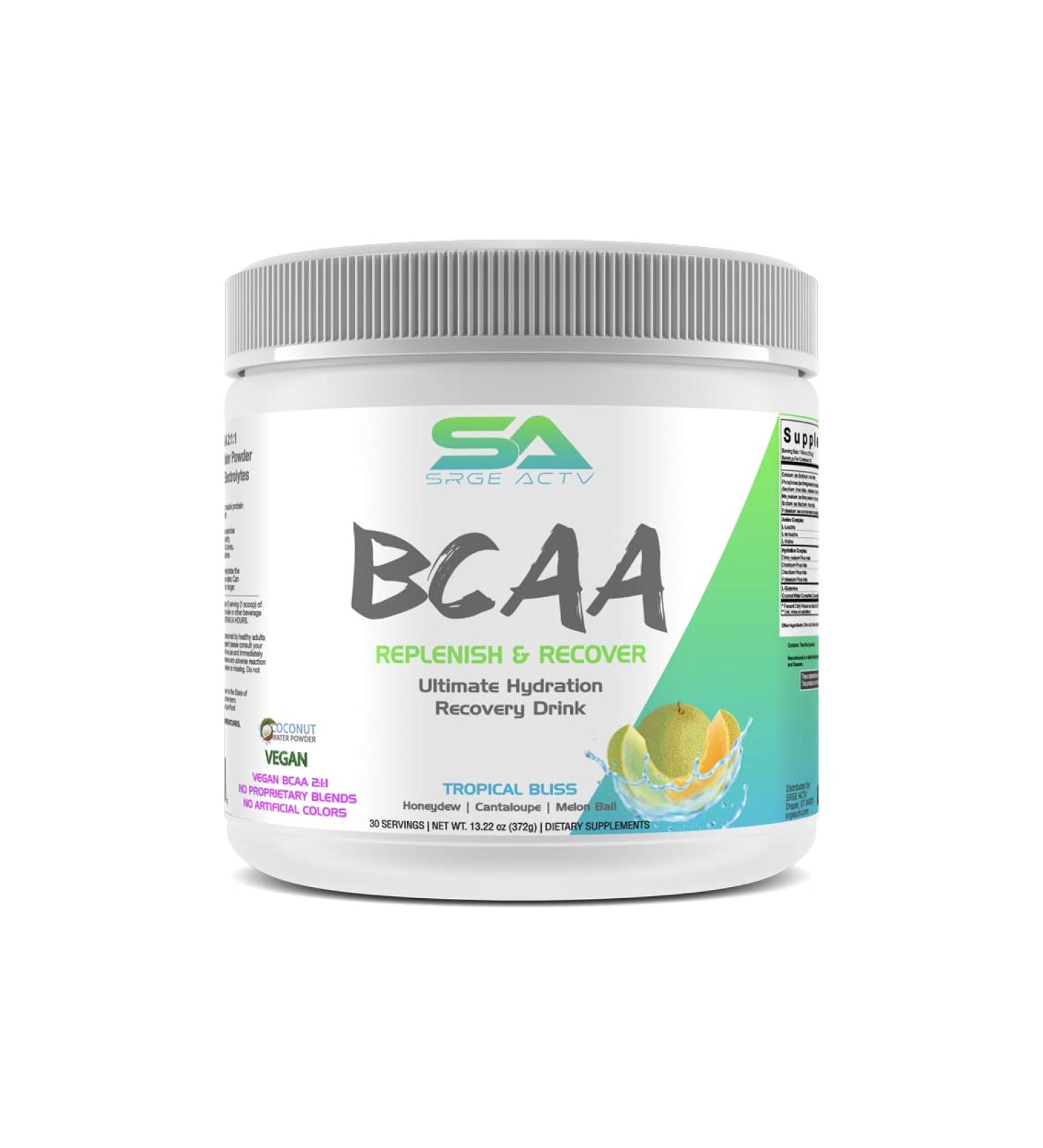 BCAA Powder Plus Glutamine and Electrolyte Powder for Recovery & Hydration - 30 Servings (Tropical Bliss)
