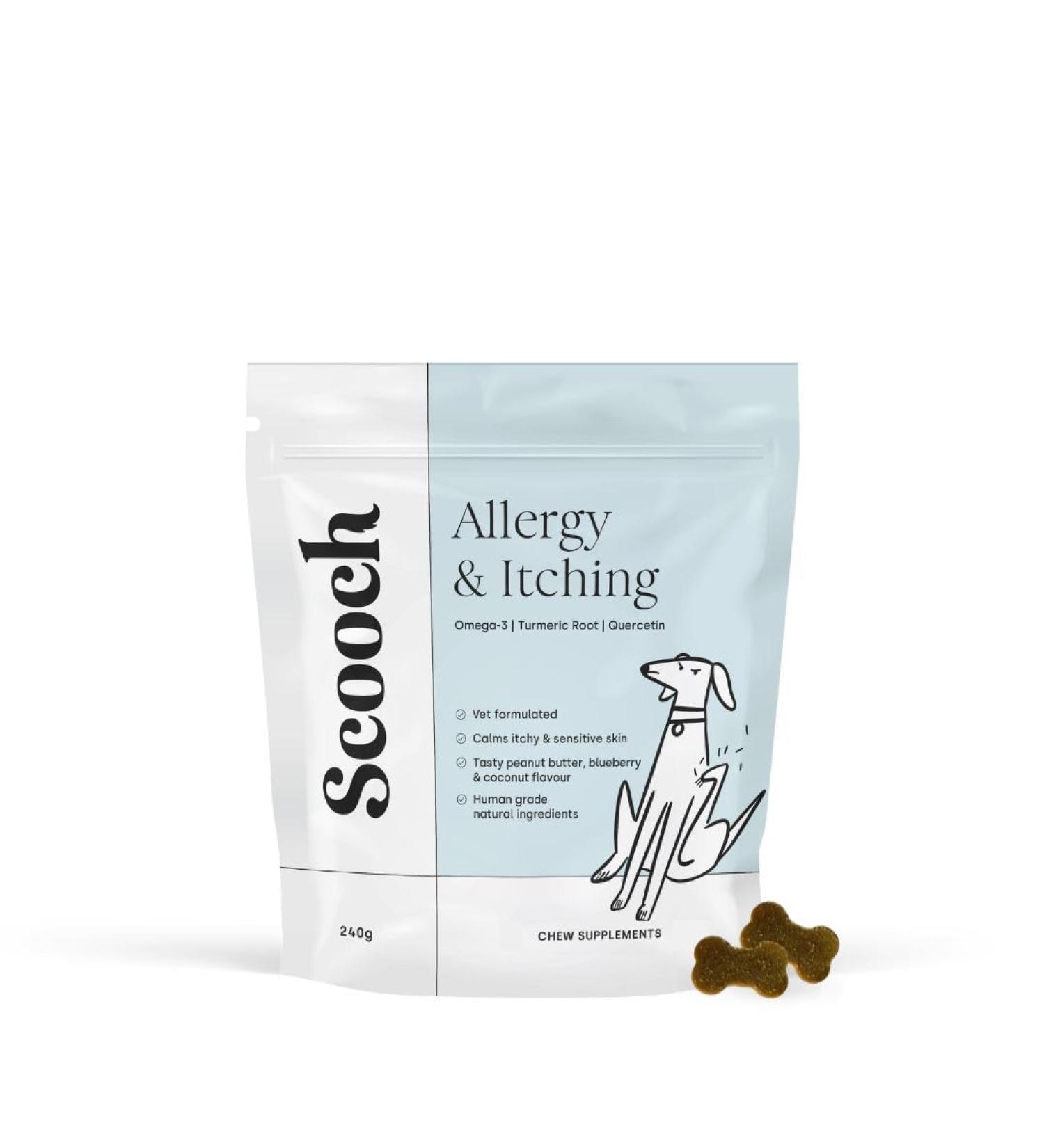 Scooch Allergy & Itching Chews | Vet-Formulated Hypoallergenic Plant-Based Treats | Peanut Butter & Coconut | Soothes Itchy Skin | 60 Chews - Buy Online on GoSupps.com