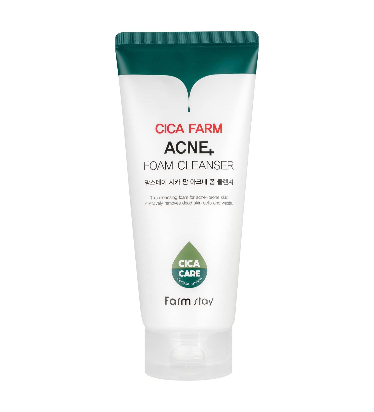 FARMSTAY CICA FARM Acne Foam Cleanser - Gentle Facial Cleanser for Acne-Prone Skin - Clears Blemishes - 6.08 fl oz - International Shipping Available - Buy Online on GoSupps.com