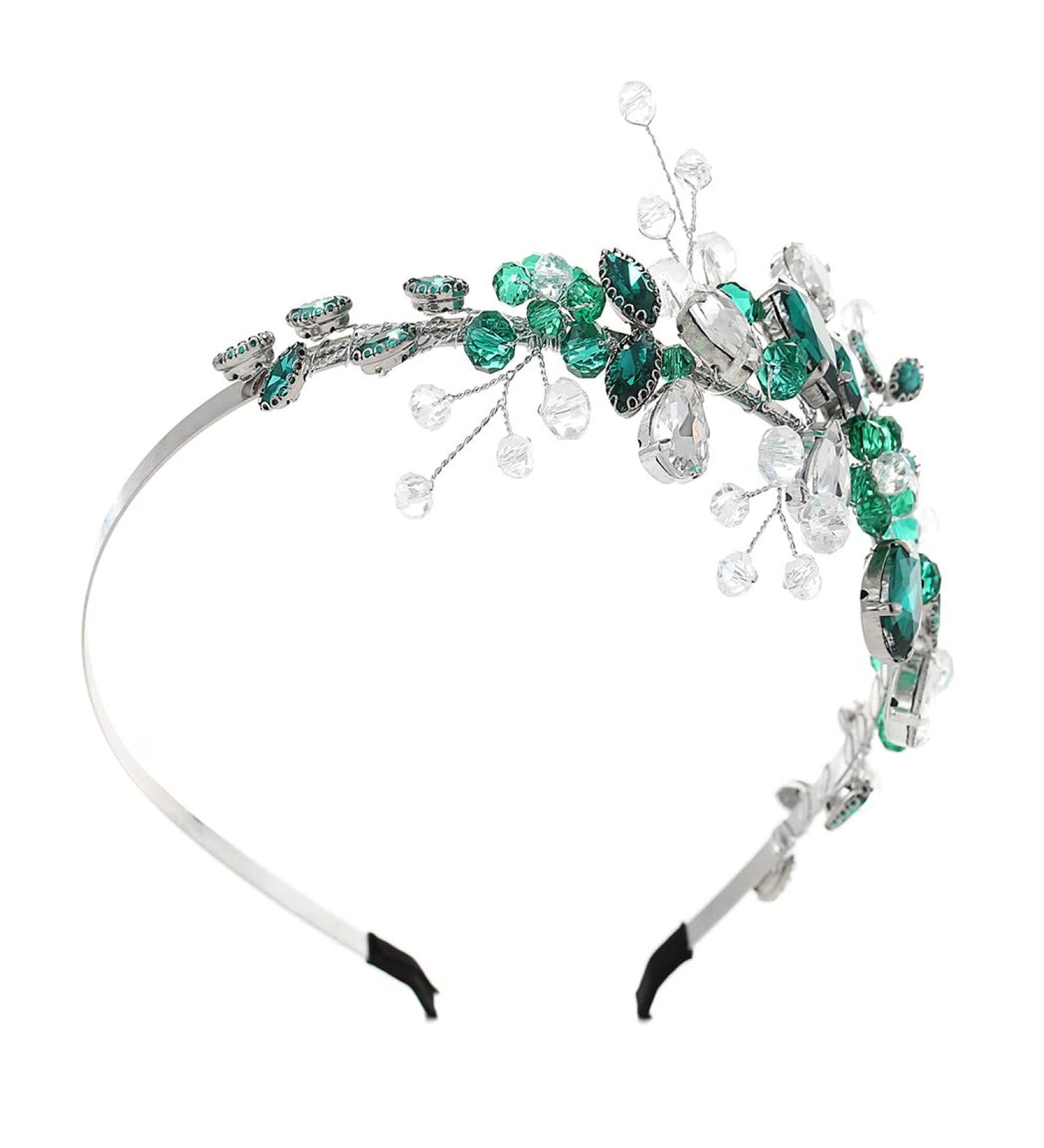 IYOU Baroque Bridal Headband Green Sparkly Crystal Wedding Headpiece Beads Evening Party Prom Hair Piece Accessories for Women - Buy Online on GoSupps.com