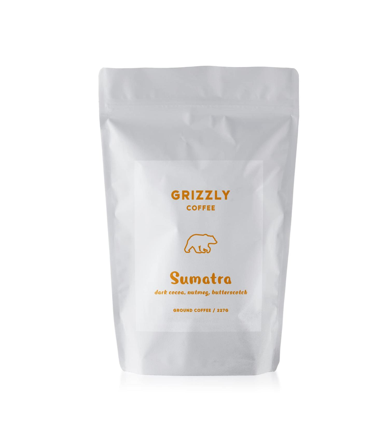 Grizzly Coffee - Sumatra | Sumatran Coffee Beans | Notes of Dark Cocoa Nutmeg Butterscotch | 227g | Rainforest Alliance Certified | Ethically Sourced | (Ground) - Buy Online on GoSupps.com