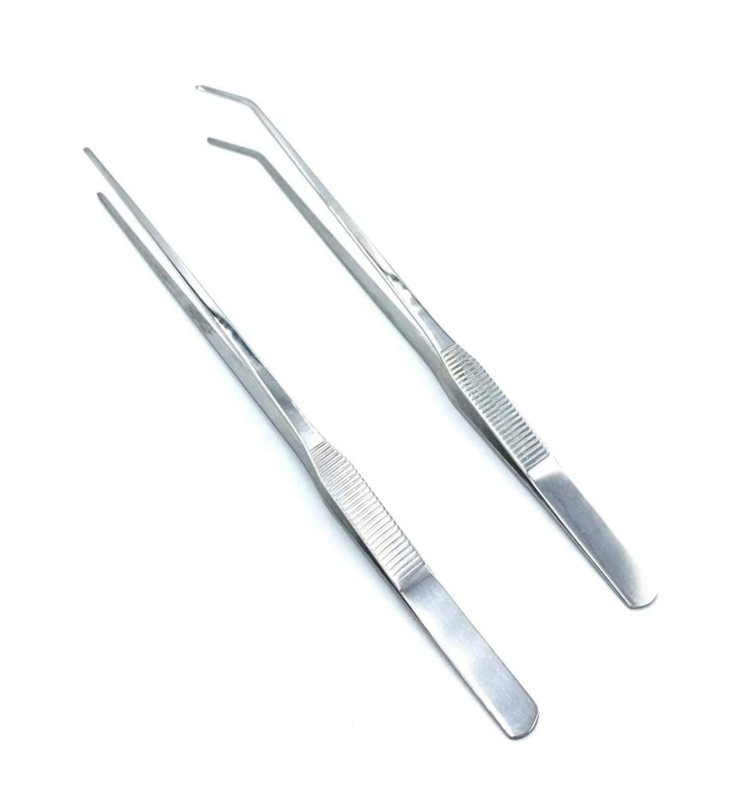 Wzong Pack of 2 Aquarium Tweezers Extra Long Stainless Steel Straight and Curved Tweezers Long Feeding Pliers for Aquascape Tools for Aquarium Systems 10.6 Inch (27 cm) Silver - Buy Online on GoSupps.com