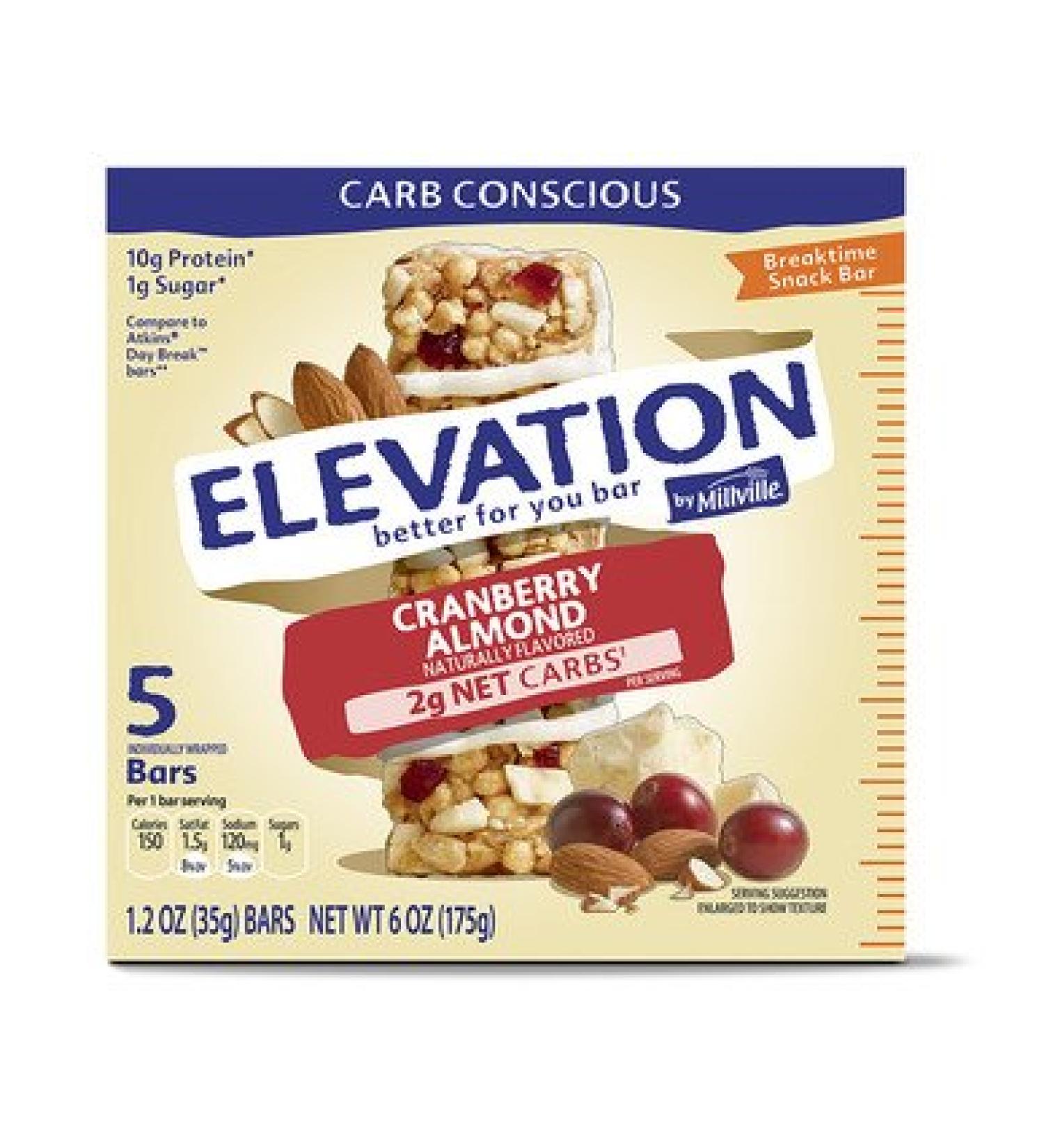 Elevation by Millville Cranberry Almond Breaktime Bars 6oz(1.2oz x 5 Bars), Pack of 1