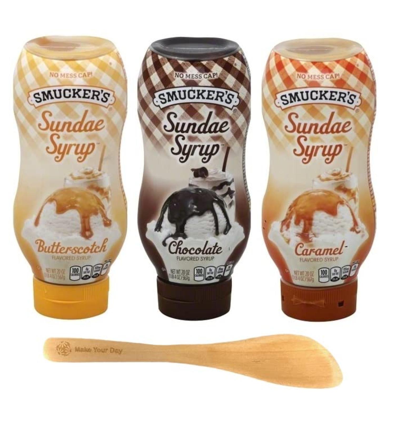 Smucker's Sundae Syrup Trio Pack (Butterscotch, Chocolate, Caramel) 20 oz - Set of 3 with Make Your Day Spreader - Buy Online on GoSupps.com