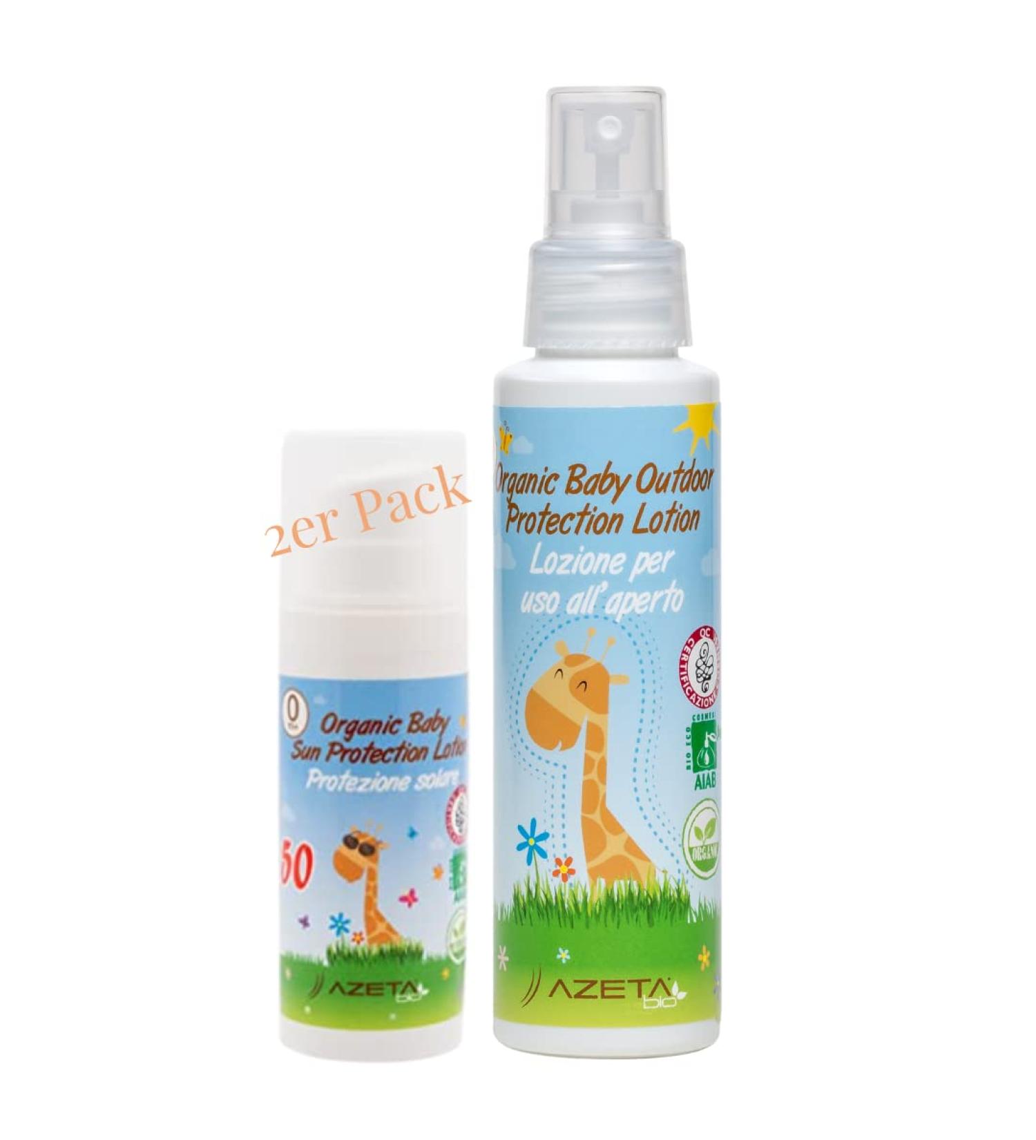 Protection Solaire pour B b s et Enfants - AZETA bio Cr me Solaire | Protection Solaire Bio Bambin Fille Gar on (Solaire 50ml + Anti-Moustique 100ml) 75 ml (Lot de 2) - Buy Online on GoSupps.com