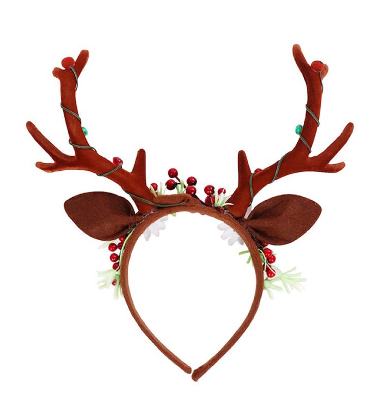 Lurrose Christmas Reindeer Antlers Headband Light up Deer Antlers Led Antler Headbands Floral Crown Deer Antler Costume Headband Xmas Hair Accessories - Buy Online on GoSupps.com