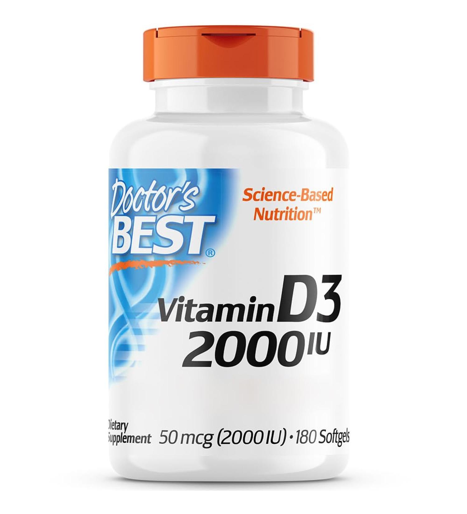 Doctor's Best Vitamin D3 2000IU 2 Day Deposit 180 Capsules Laboratory Tested Gluten Free Soy Free - Buy Online on GoSupps.com