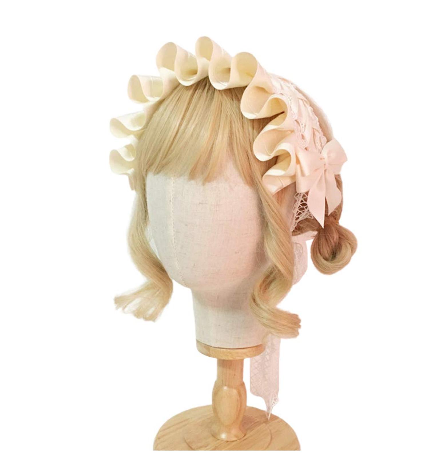 JSGHGDF Japanese Maid Cosplay Headdress Ruffled owknot Hairband Sweet Floral Lace Ribbon Party Hair Accessory White - Buy Online on GoSupps.com