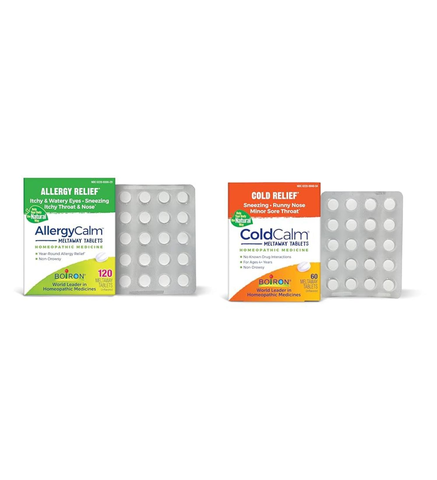 Boiron Allergy & Cold Relief Bundle - AllergyCalm 120 Tablets for Allergy Symptom Relief and ColdCalm 60 Tablets for Cold Symptom Relief - Buy Online on GoSupps.com
