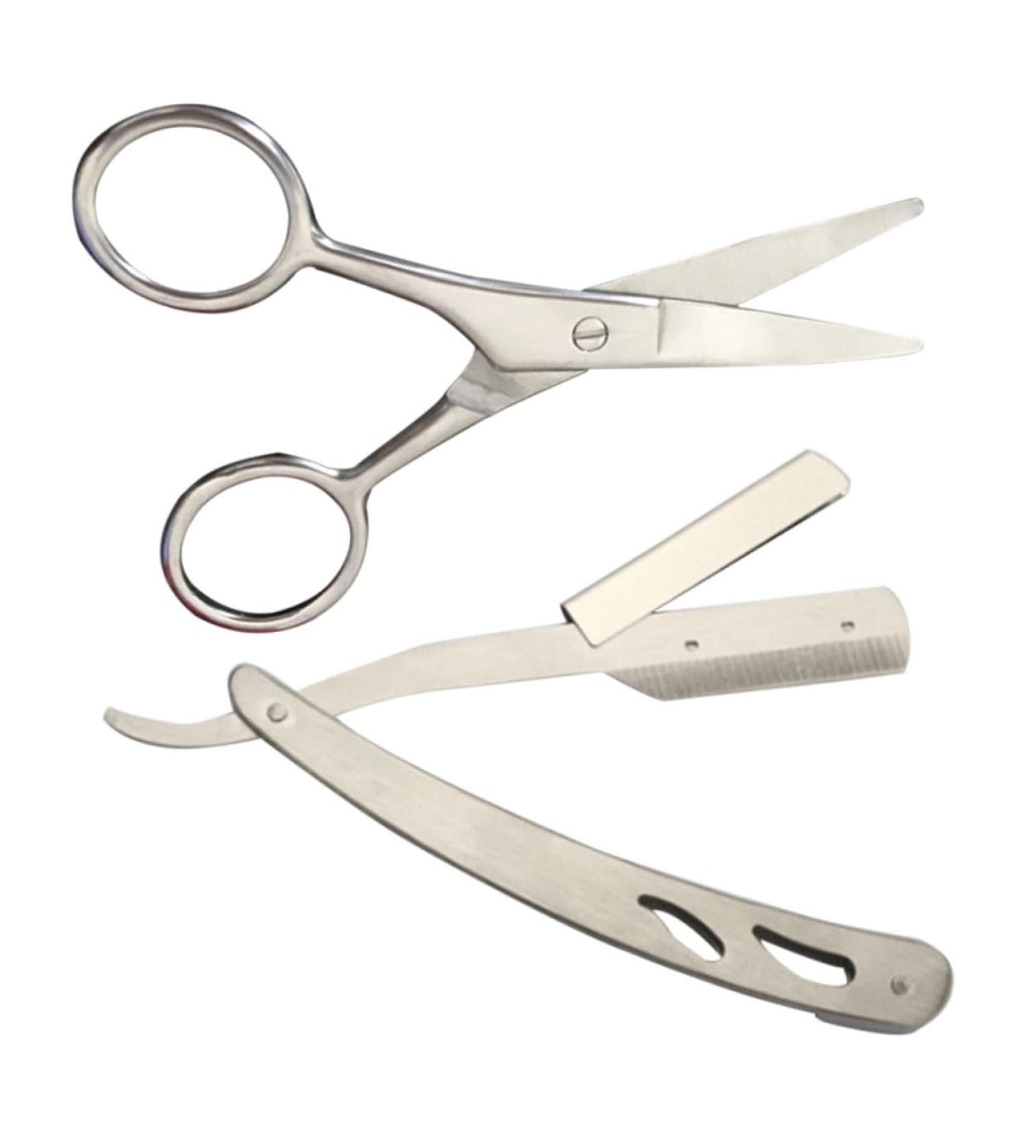 Doitool Stainless Steel Wet Razor & Mustache Scissors Set Precision Eyebrow Trimmer & Hairdresser Shaver for Men | International Shipping Available - Buy Online on GoSupps.com