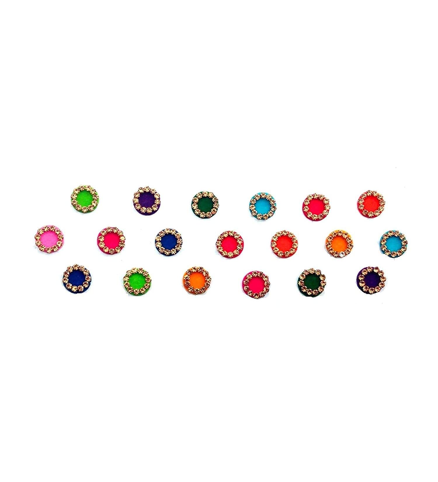 INDIAN C-A-R || Multicolor |Medium Size Round Fancy Bindis for Women (Multicolor Velvet Design) | kumkum bindis | Round bindis |