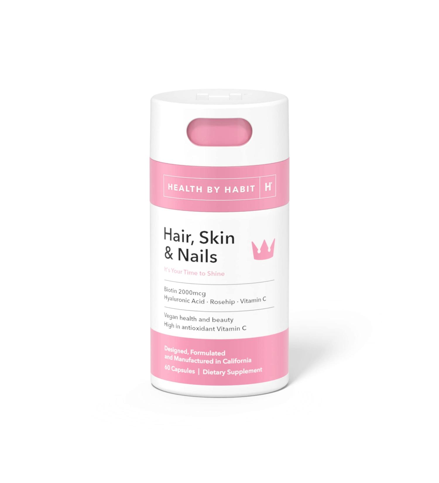 Health By Habit Hair Skin and Nails Supplement - 60 Capsules with Biotin, Vitamins A, B, C, Hyaluronic Acid, Vegan, Non-GMO, Sugar Free - 1 Pack, 60 Count - Buy Online on GoSupps.com