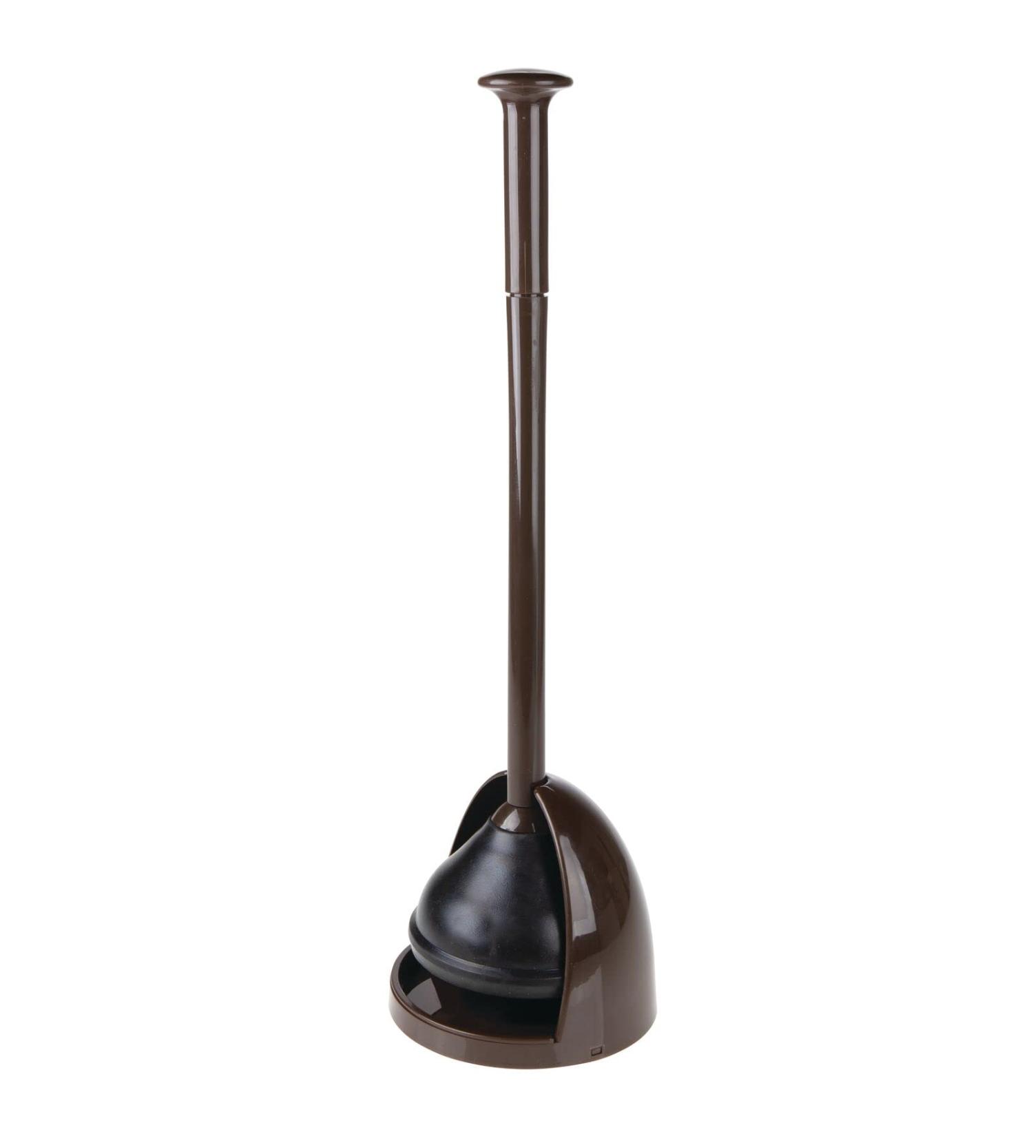 mDesign Plastic Freestanding Hideaway Toilet Bowl Plunger with Holder Set - Plunger for Bathroom Storage and Cleaning Organization - Heavy Duty  Space Saving - Aura Collection - Dark Brown - Buy Online on GoSupps.com