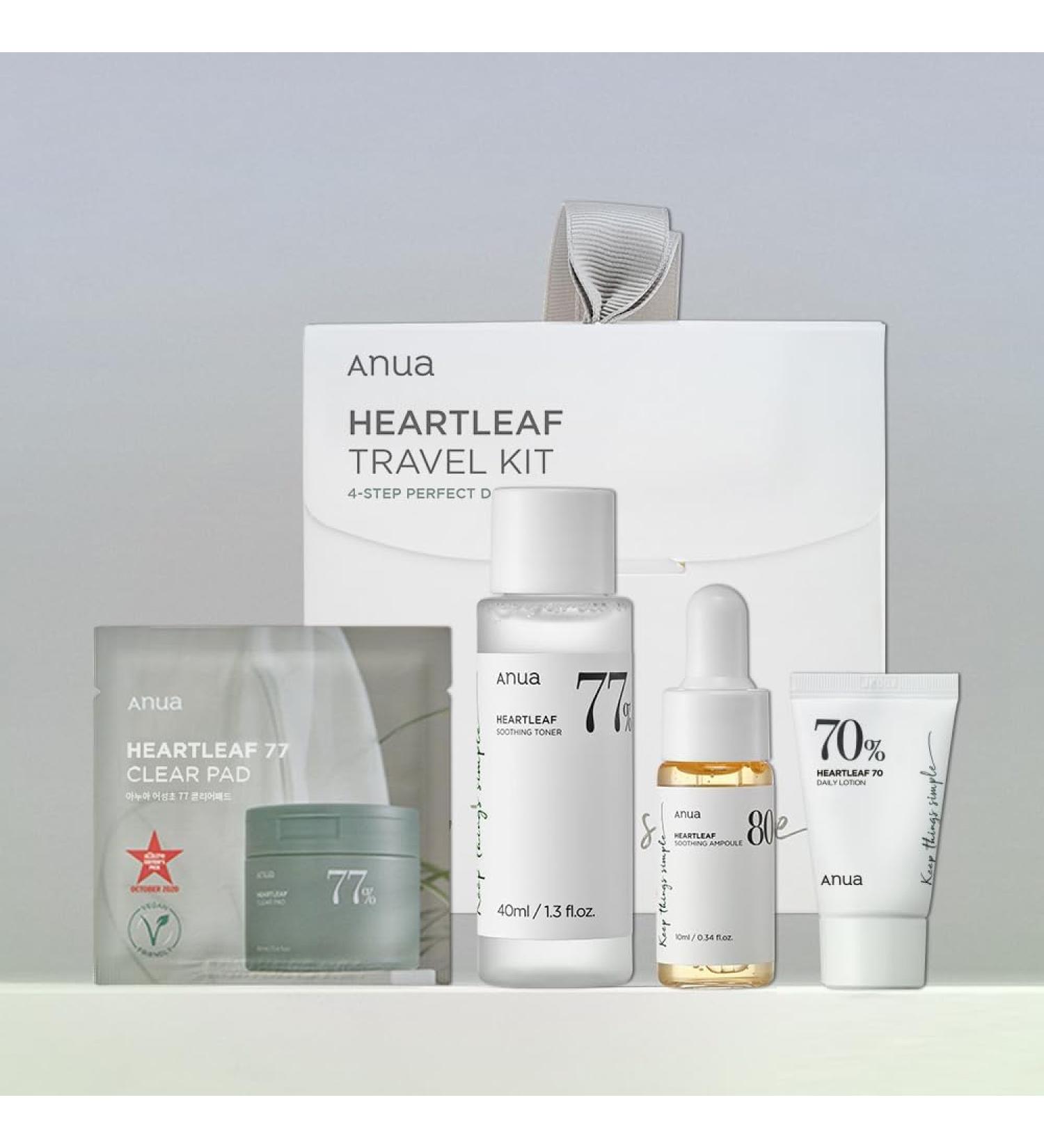 ANUA Heartleaf Smoothing Trial Kit | Korean Travel Size Skin Care Set with Heartleaf 77 Clear Pad Toner Lotion & Soothing Ampoule - Buy Online on GoSupps.com