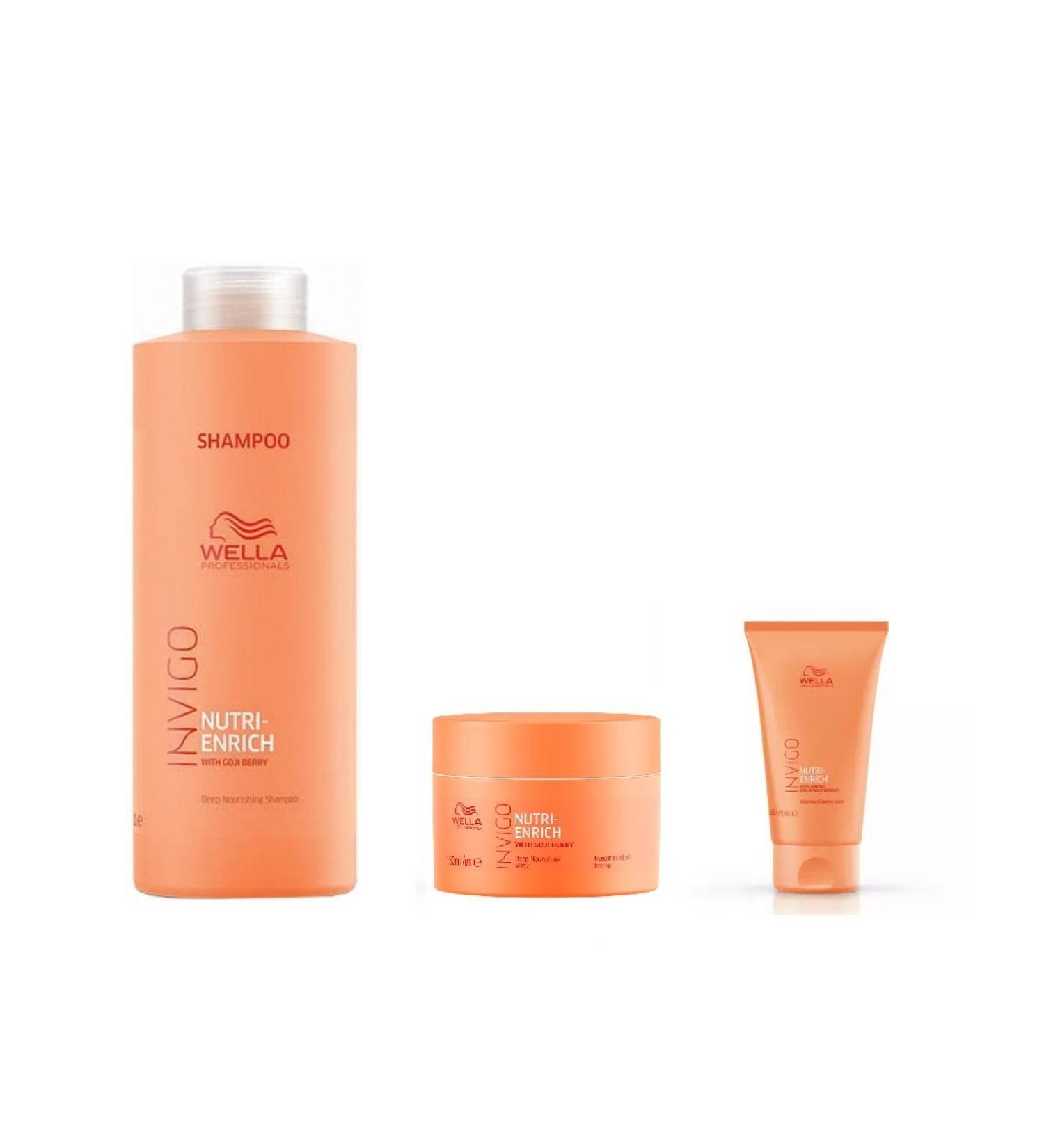 Wella INVIGO Nutri-Enrich Deep Nourishing Shampoo 1000ml Mask 150ml and Warming Express Mask 150ml