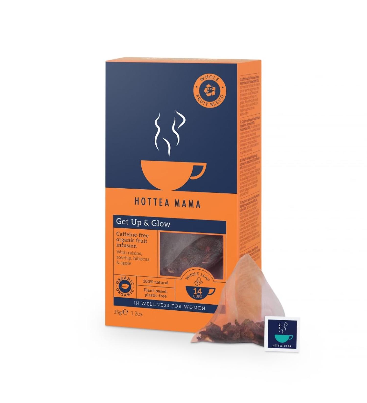 HotTea Mama Get Up & Glow Organic Fruit Tea | Vitamin Rich & Caffeine Free | 14 Biodegradable Pyramid Bags - Buy Online on GoSupps.com