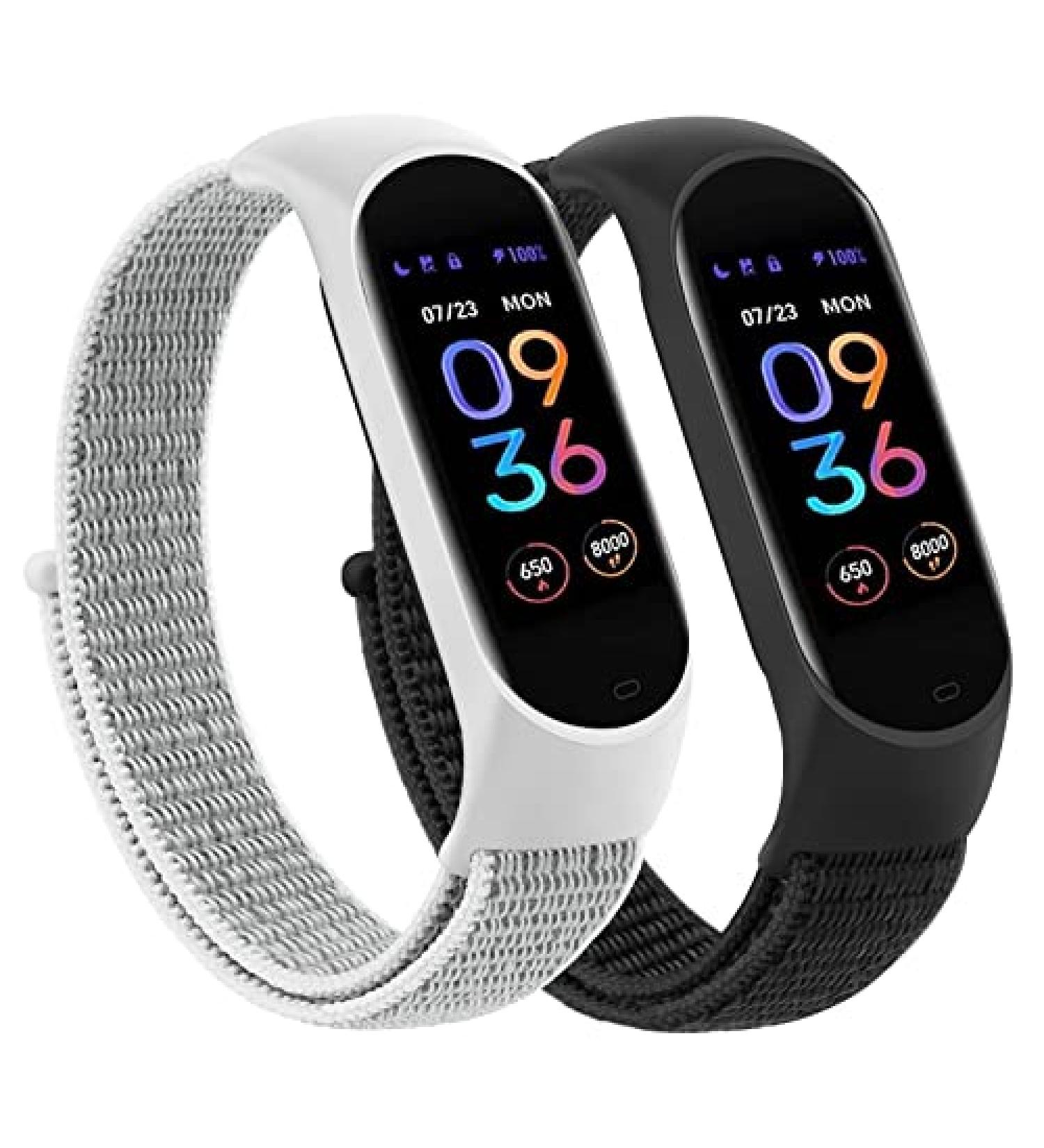 2 Pack Nylon Bands for Amazfit Band 5 - Black+Seashell Replacement Straps for Women Men | Soft Sport Strap Compatible with Amazfit Band 5 Wristband - Buy Online on GoSupps.com