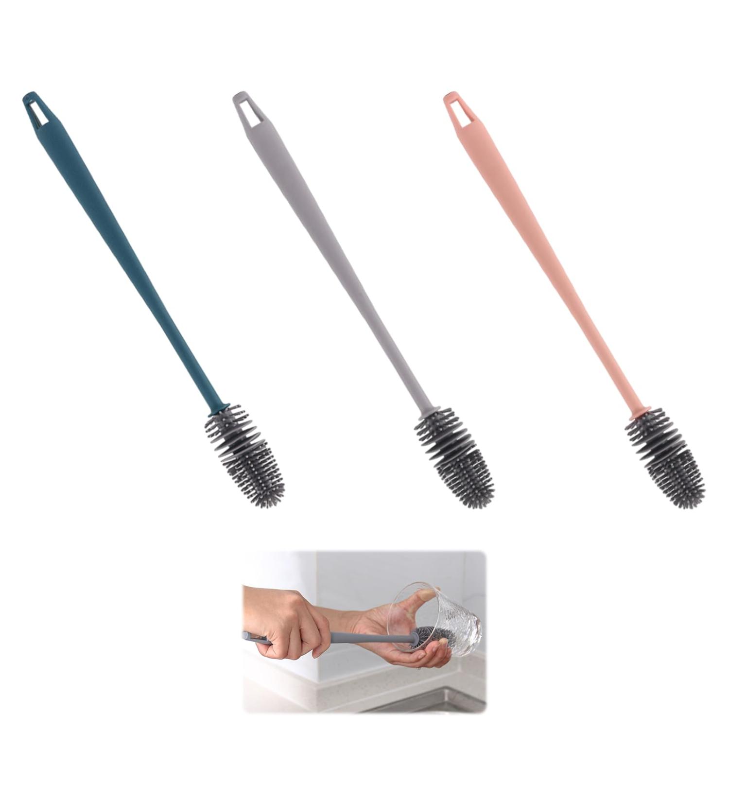 Long Bottle Cleaning Brush 3PCS Baby Bottle Brush for Glass with Long Handle Silicone Bottle Brush for Cup Thermoses Water Mugs Bottle Cleaning Brush for Home Office - Buy Online on GoSupps.com