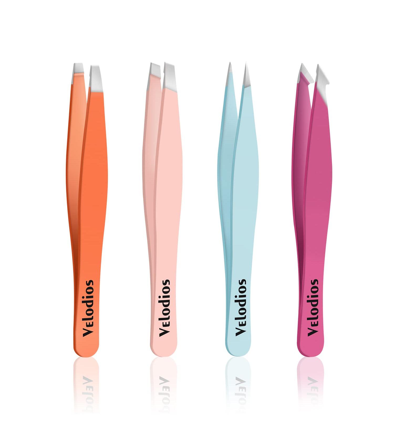 Velodios Professional Precision Tweezers Set for Men and Women - 4 Pack, Ideal for Eyebrows, Facial Hair, Splinter and Ingrown Hair Removal - Buy Online on GoSupps.com