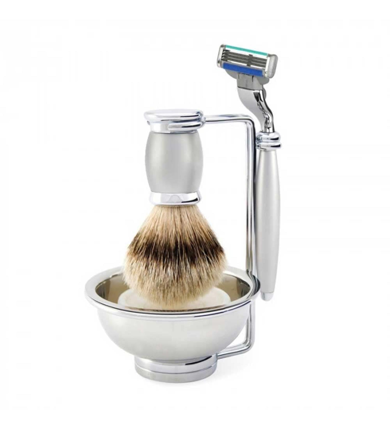 Edwin Jagger Bulbous Chrome 3-Piece Mach3 Set with Silver Tip Brush - Premium Shaving Kit for a Luxurious Experience - Buy Online on GoSupps.com