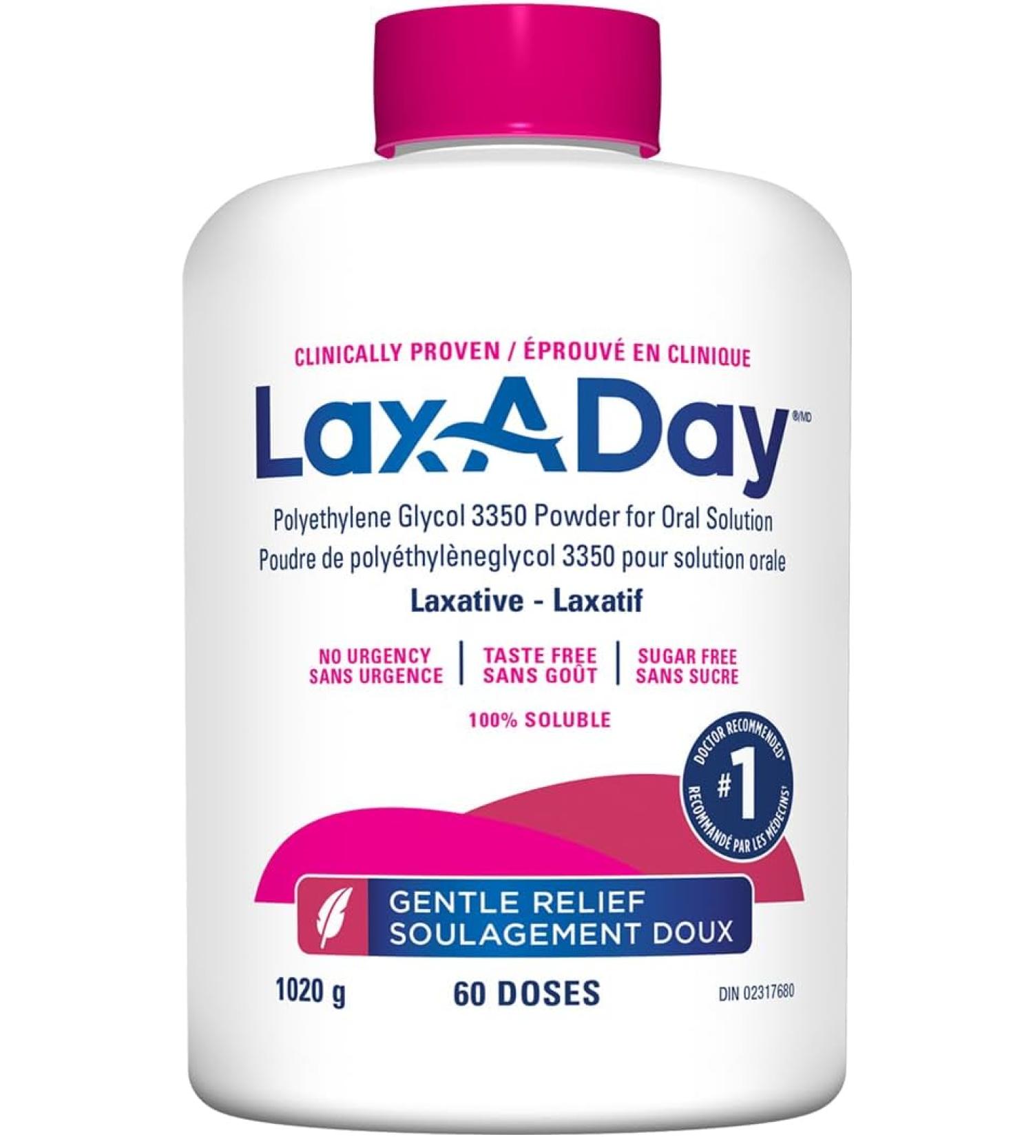 LAX-A-Day Powder Laxative No Taste, No Grit, No Sugar Relief of Occasional Constipation 60 Doses 1020g - Buy Online on GoSupps.com