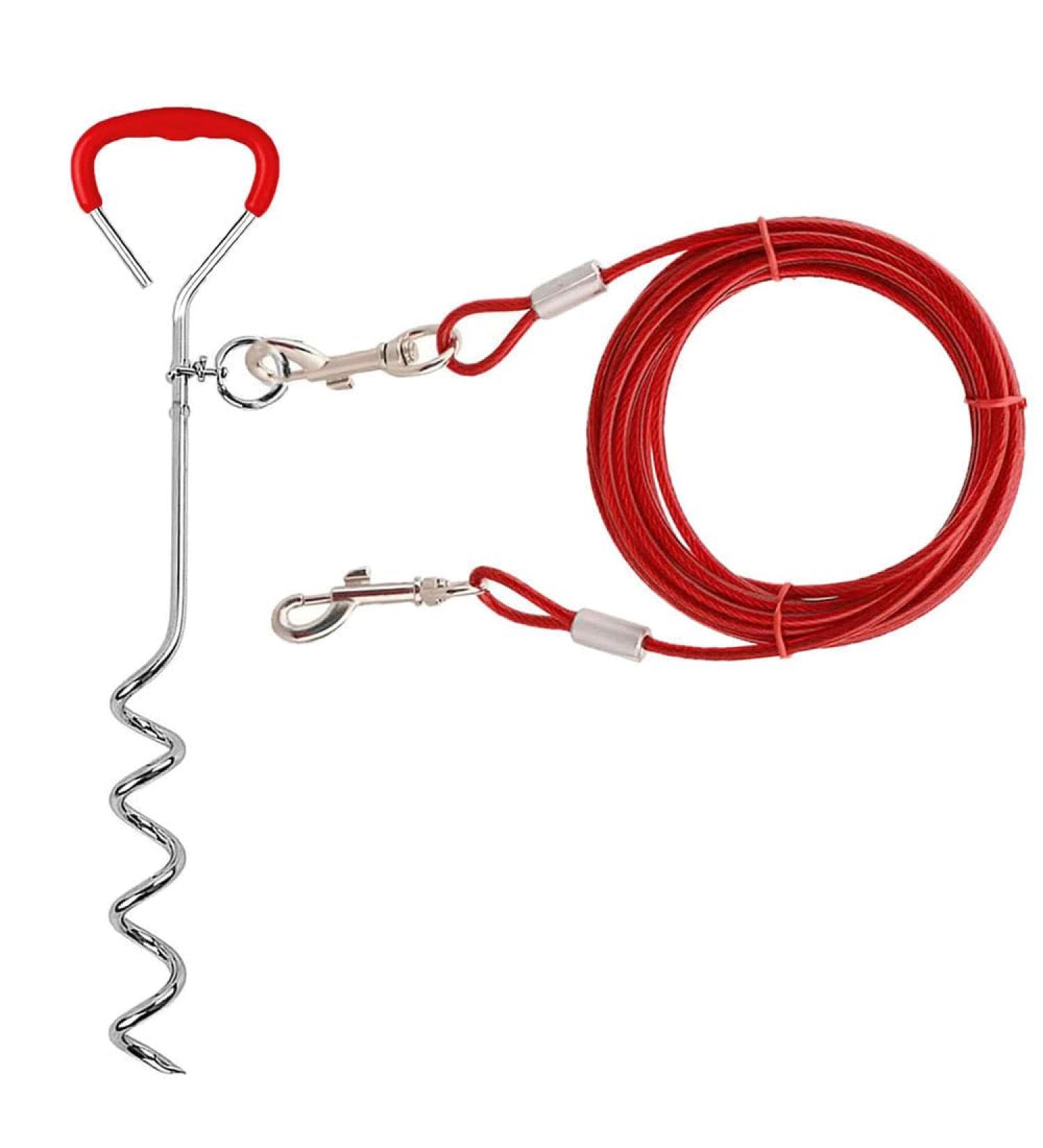 Wolike Dog Tie Out Cable and Stake Dog Wire Traction Rope Heavy Duty Stake-Out Dog Spike Spiral Pet Fixed Pile Outdoor Grass Dog Towing Rope (16FT/5M Red) 16FT/5M Red - Buy Online on GoSupps.com