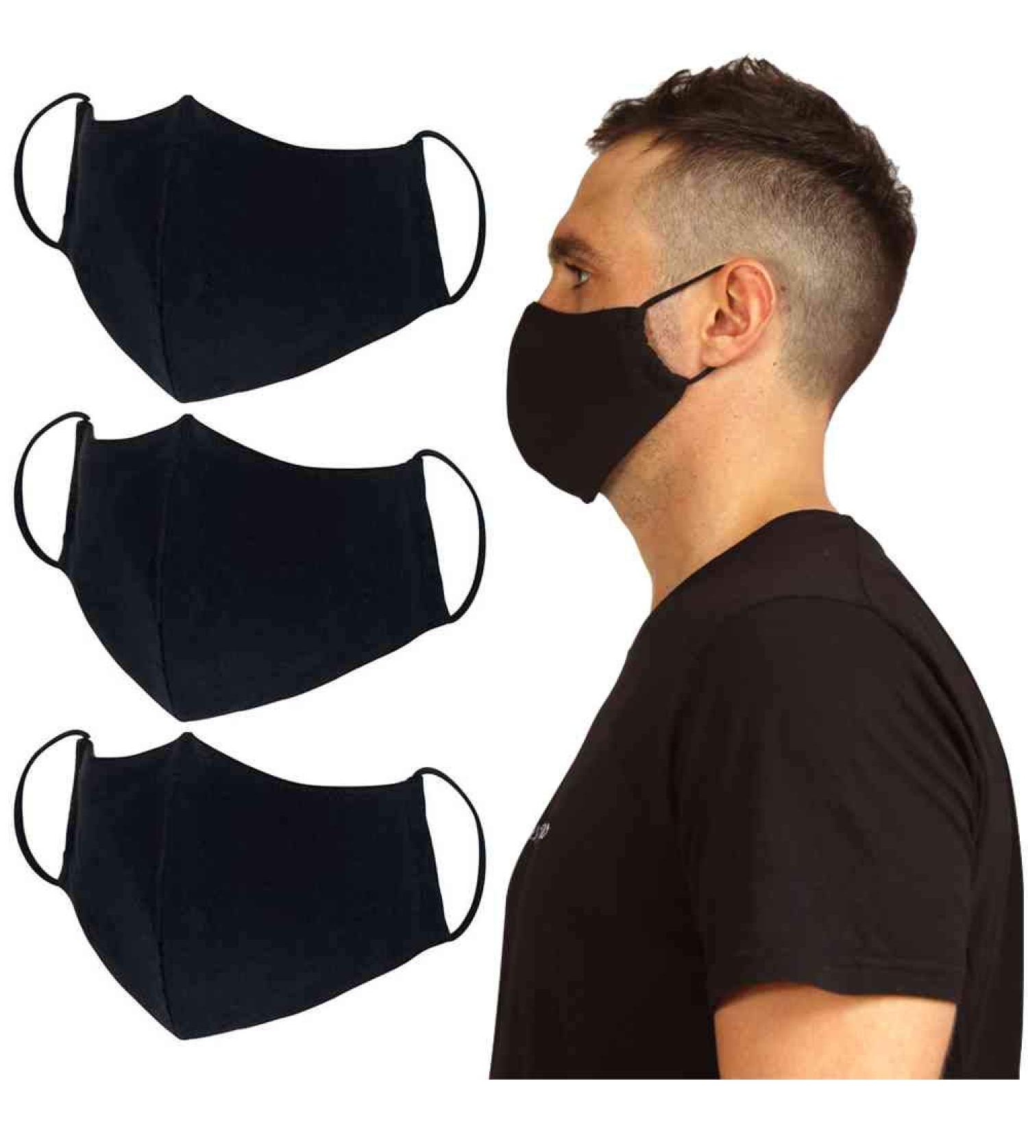 Black Cloth Face Masks for Men - 3 Pack Unisex Reusable & Washable - Adjustable 2 Layer Cotton Fabric Mask for Nose and Mouth Protection - Buy Online on GoSupps.com
