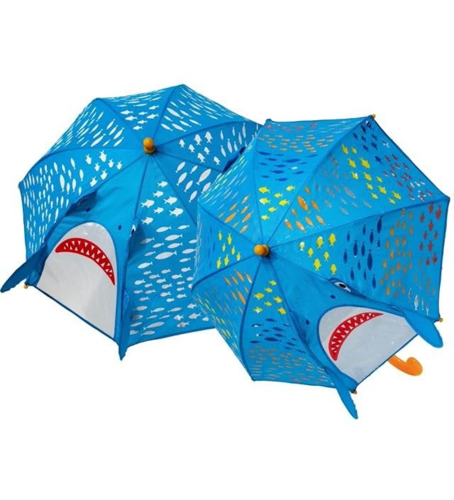 Floss & Rock Kids 3D Color Changing Shark Umbrella 22 inch Blue Traditional