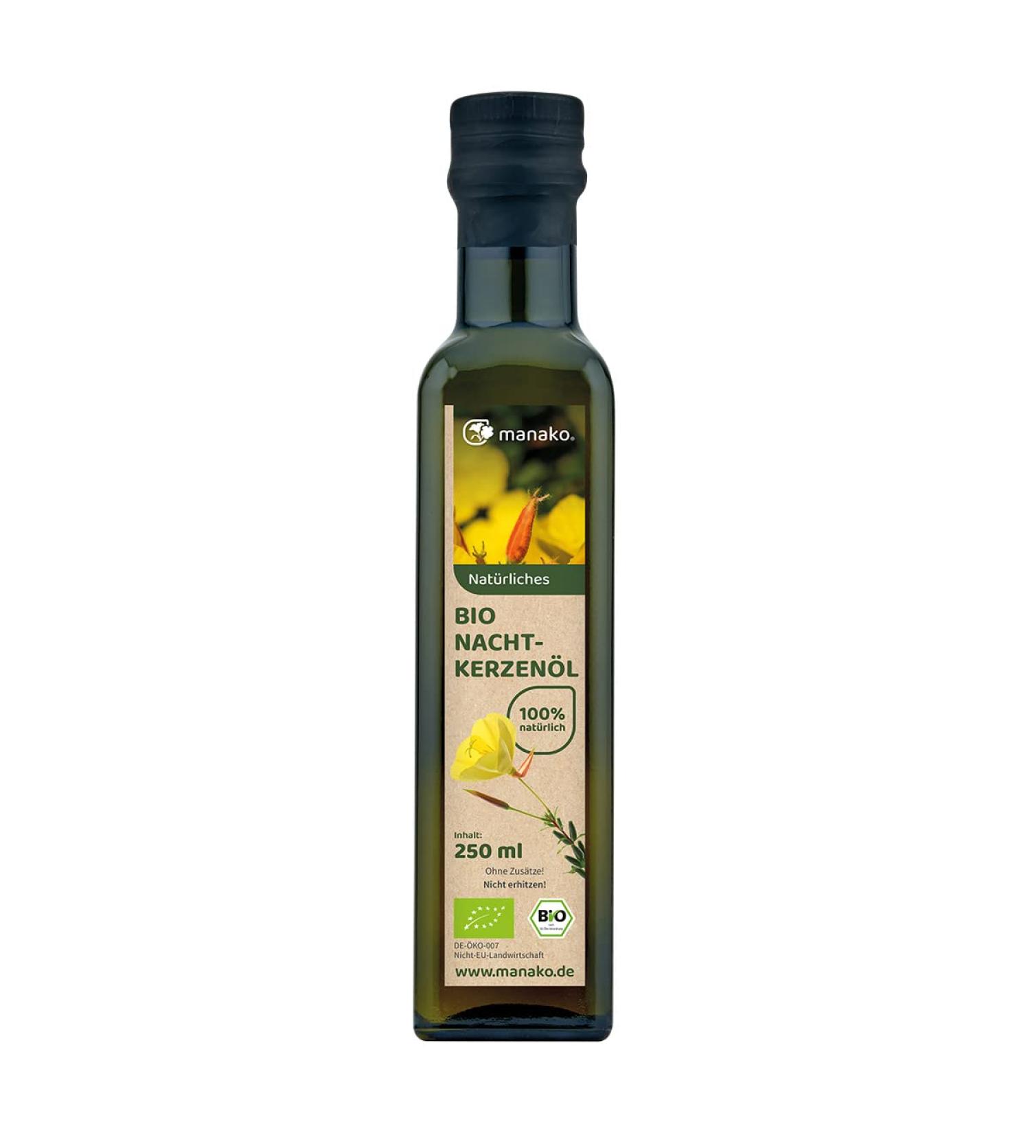 manako ORGANIC evening primrose oil virgin pressed and 100% pure 250 ml glass bottle