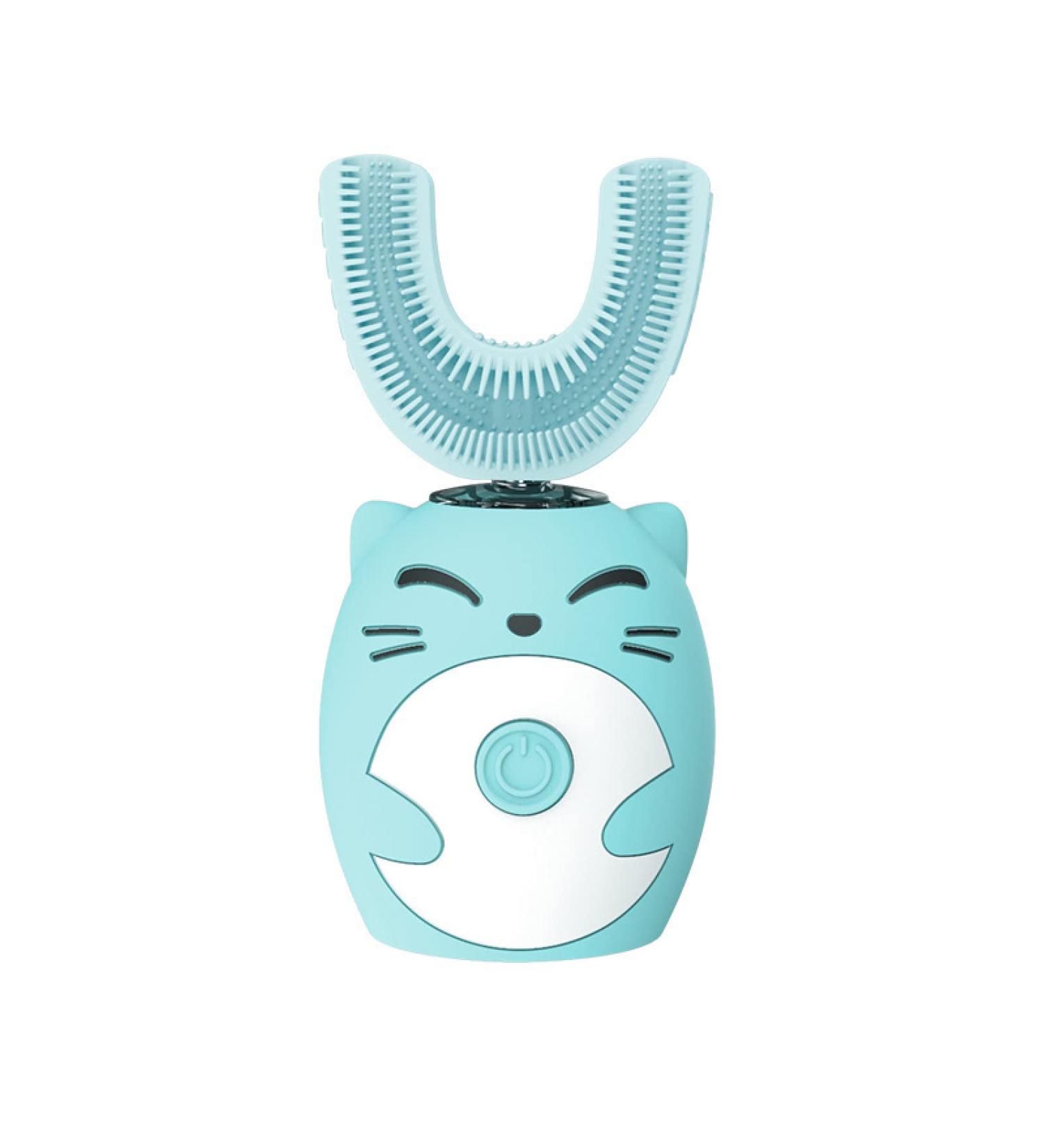 Teeth Whitening U Shape Children's Toothbrush Ultrasonic Cleaning Teeth Smart Scaler Silicone Waterproof Rechargeable Electric Toothbrush Xm Blue (7 15 Years Old) with Base and Cup