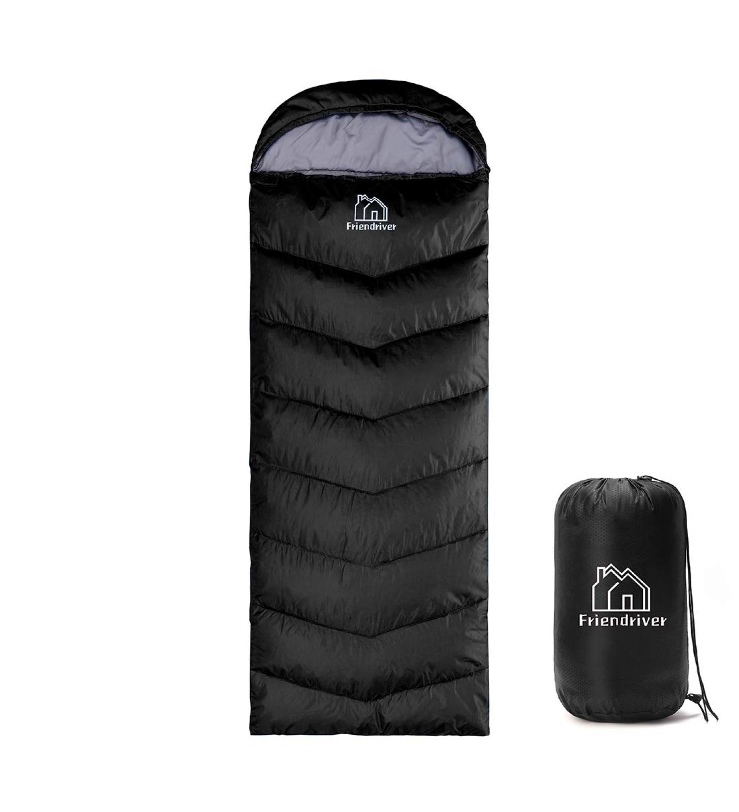 Friendriver XL Size Upgraded Camping Sleeping Bag | 4 Seasons Warm & Cool | Lightweight & Waterproof | Ideal for Adults & Children | Perfect for Travel & Outdoor Activities | Black Single - Buy Online on GoSupps.com