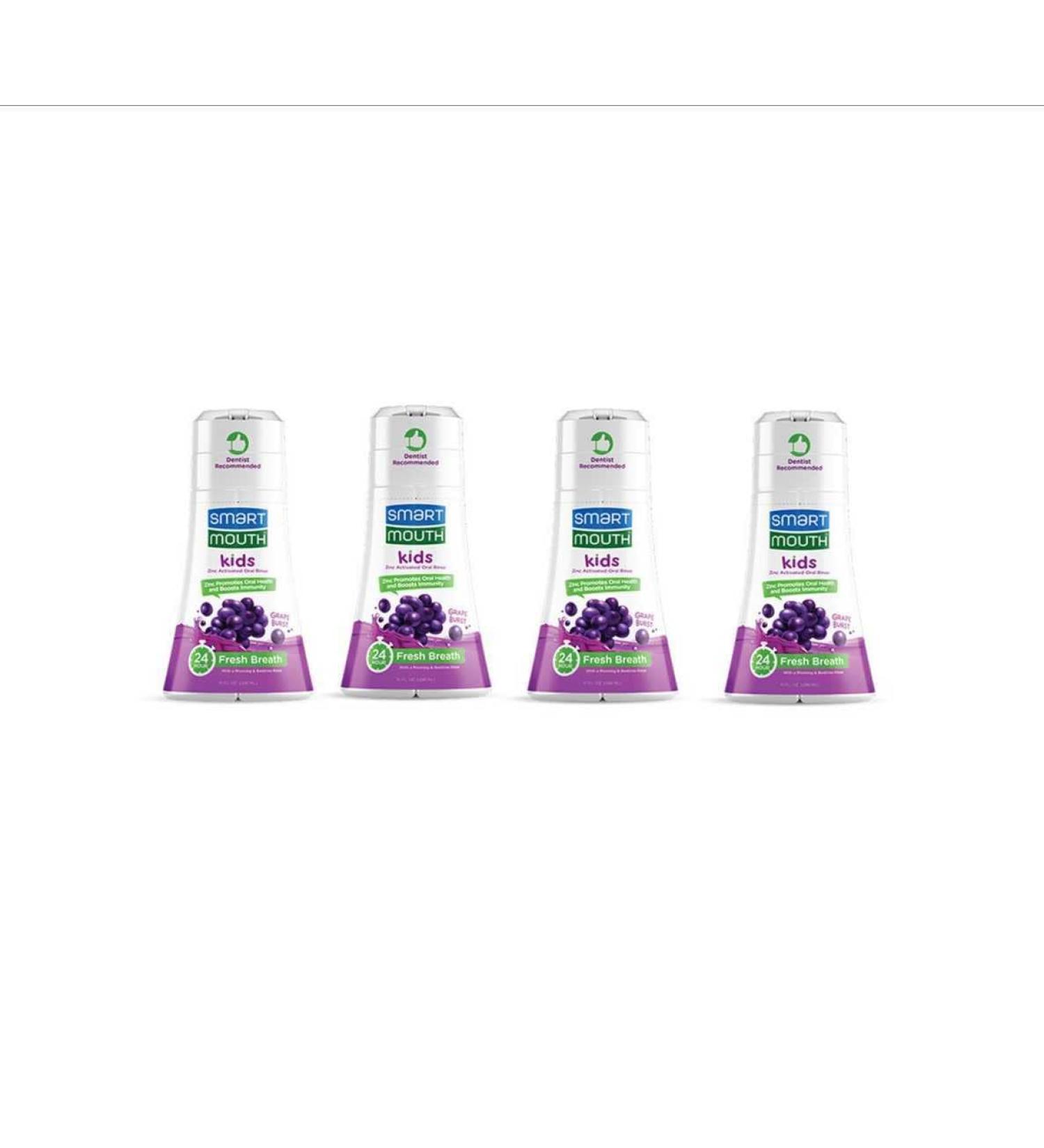 SmartMouth Kids Grape Burst Zinc Activated Oral Rinse - Children's Mouthwash - 10 Fl Oz 4 Pack Grape