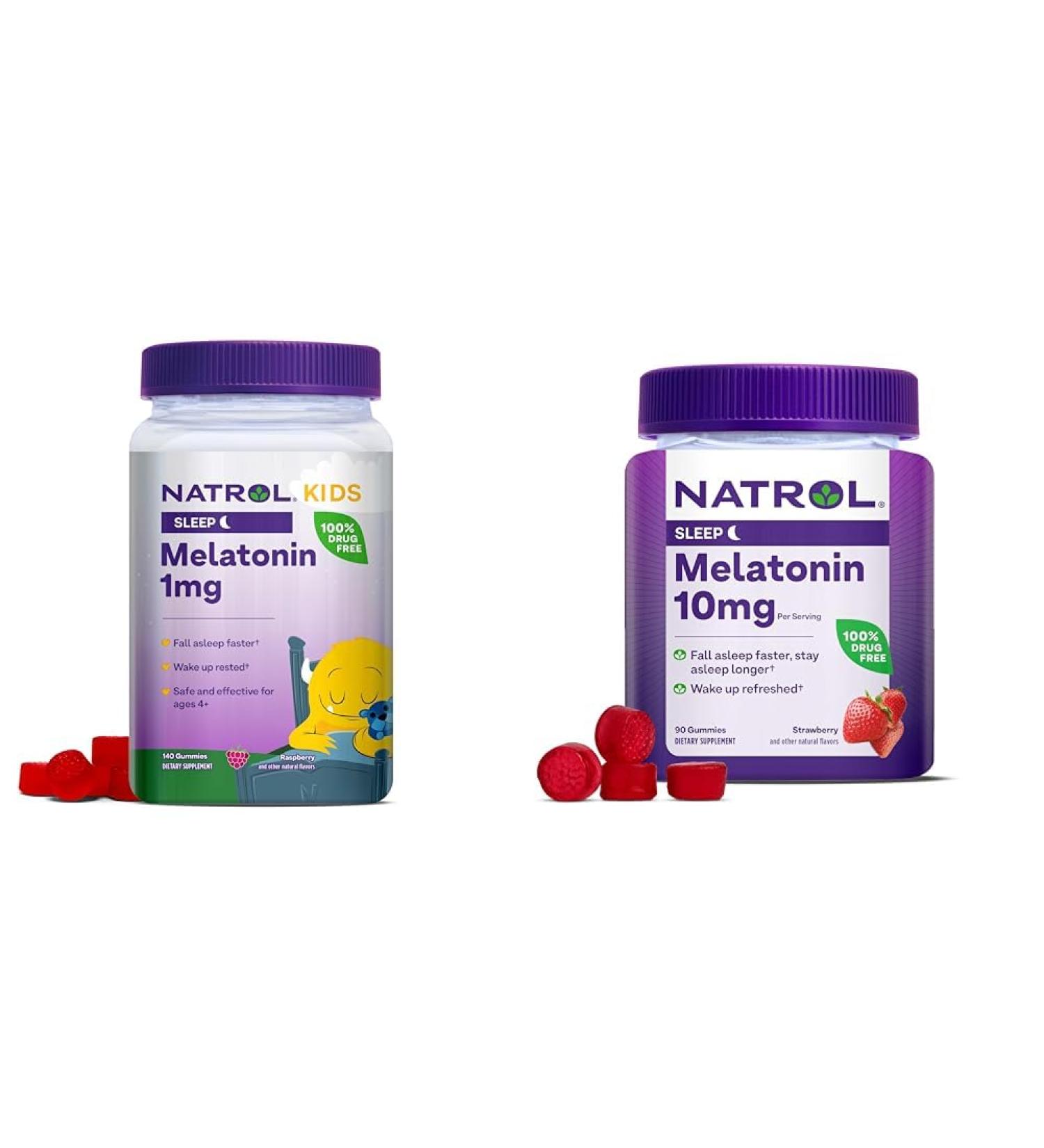 Natrol Kids Melatonin 1mg 140 Berry Gummies Melatonin 10mg 90 Strawberry Gummies Sleep Aid - Buy Online on GoSupps.com