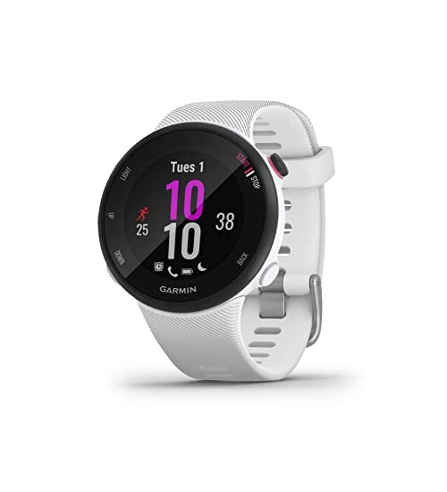Garmin Forerunner 45S-GPS running clock in a slim design with extensive running functions training plans heart rate measurement on the wrist for slim wrists smartphone notifications white white small single