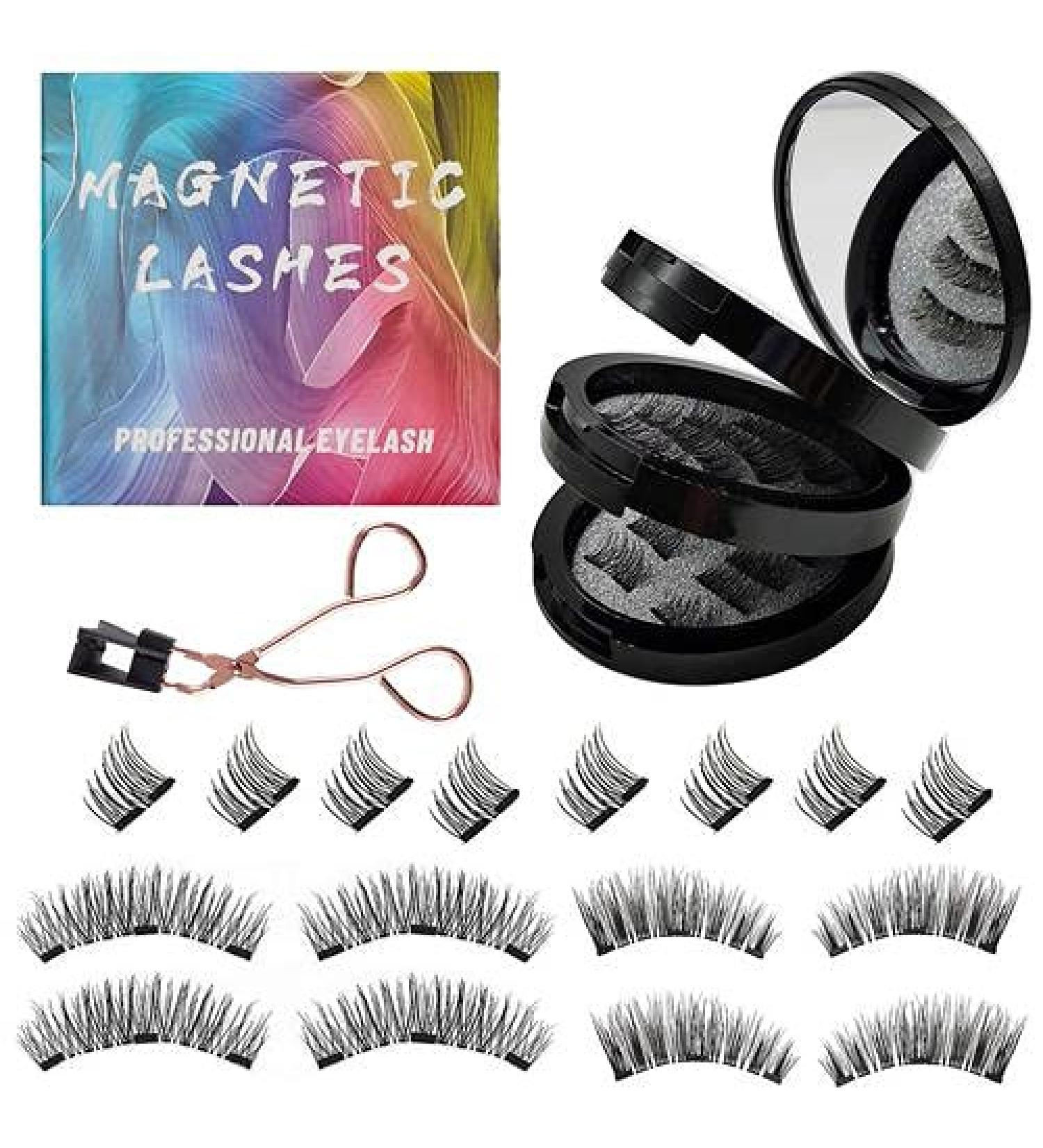 Gemonad Magnetic Eyelashes - Reusable 3D Dual Magnets Extension - Natural Look False Lashes - No Glue Needed - Includes Tweezers - 4 Pairs/16 Pieces - Buy Online on GoSupps.com