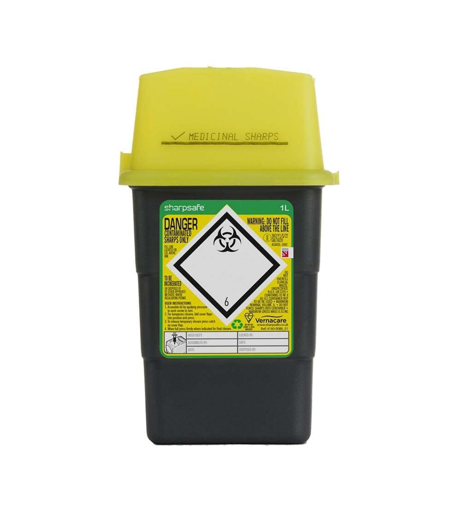 Lyall Willis Sharps Bin 1L Grey - Yellow Lid (1) - Buy Online on GoSupps.com