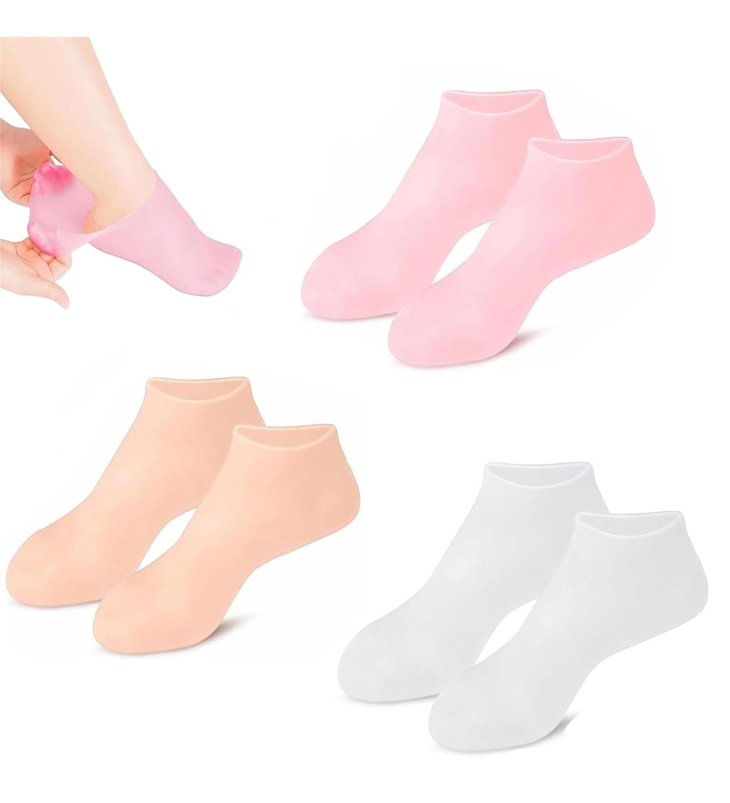 3 Pairs Silicone Socks Silicone Moisturizing Socks Women Foot Spa Pedicure Silicone Socks Soft Gel Heel Socks Silicone Foot Moisturising Socks for Women Dry Cracked Feet(White Skin Color Pink) - Buy Online on GoSupps.com