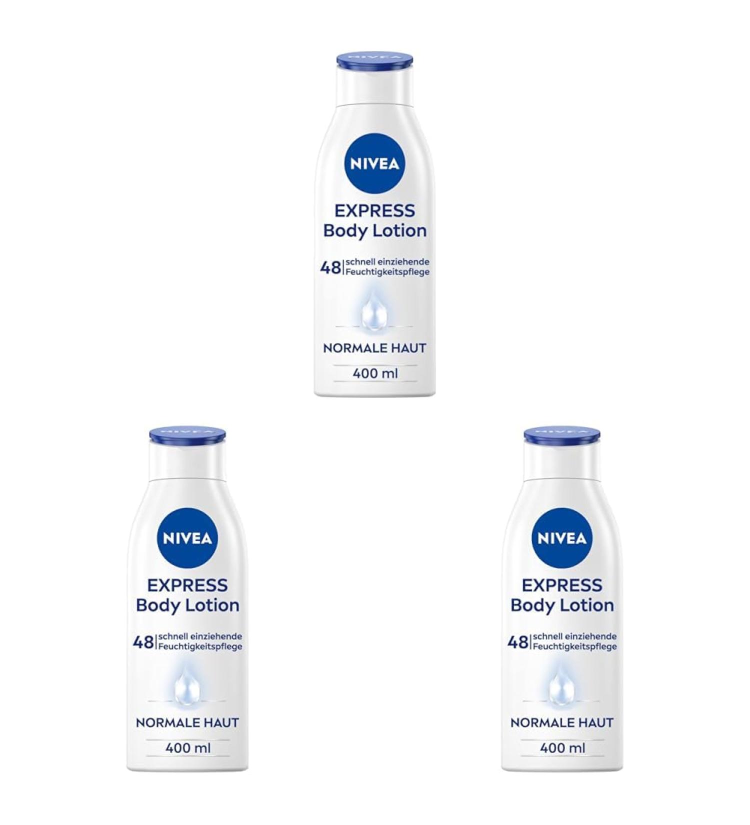 NIVEA Express Body Lotion 400ml - Fast-Absorbing Moisturizing Cream with Marine Minerals & Deep Care Serum (3-Pack) | Hydrate & Nourish Your Skin - Buy Online on GoSupps.com