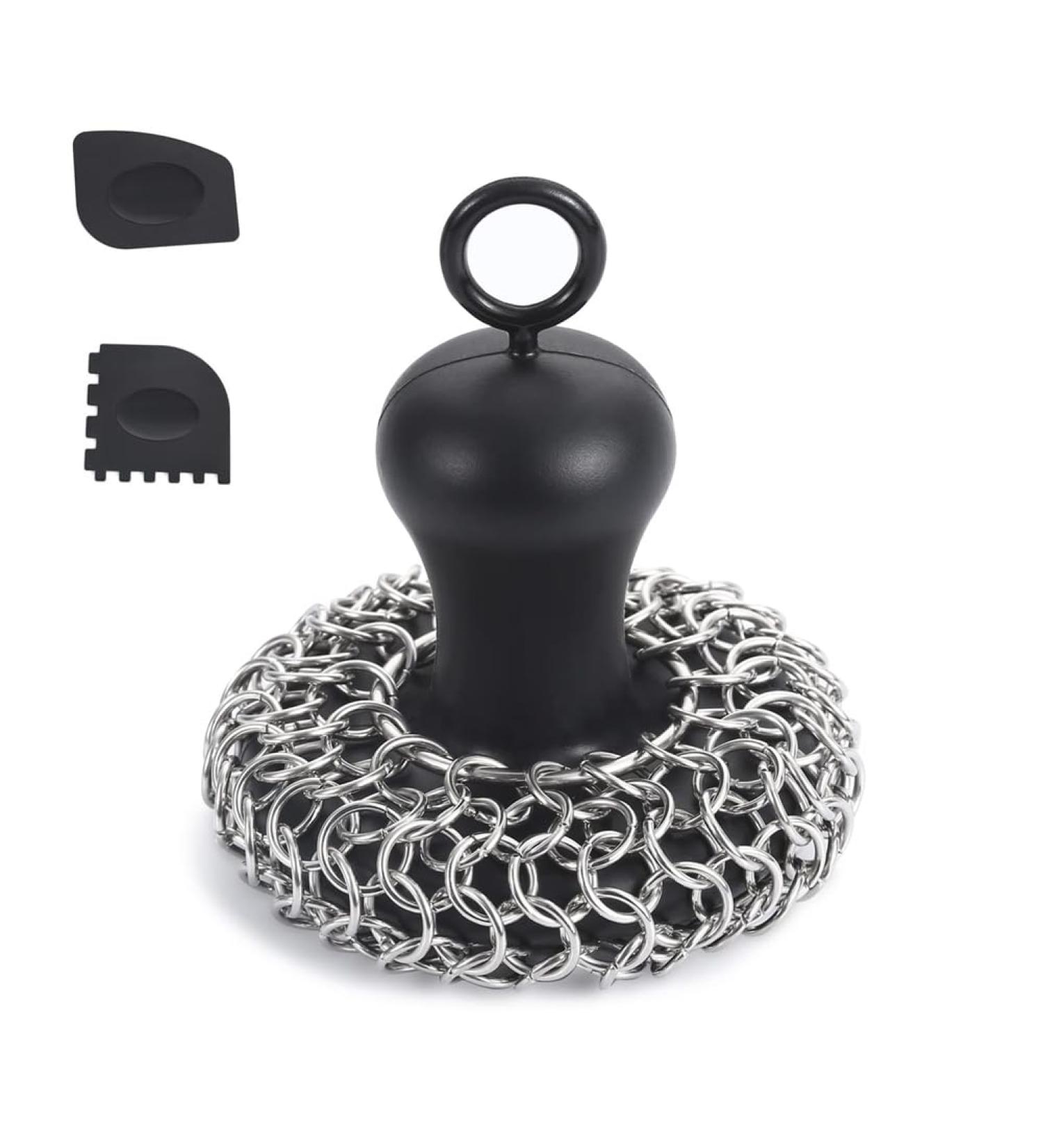 Lizusidtsy Cast Iron Chainmail Scrubber + Pan Stainless Steel Skillet Cleaner Scraper Tool for Cast Iron Pans Easy to Use Black - Buy Online on GoSupps.com