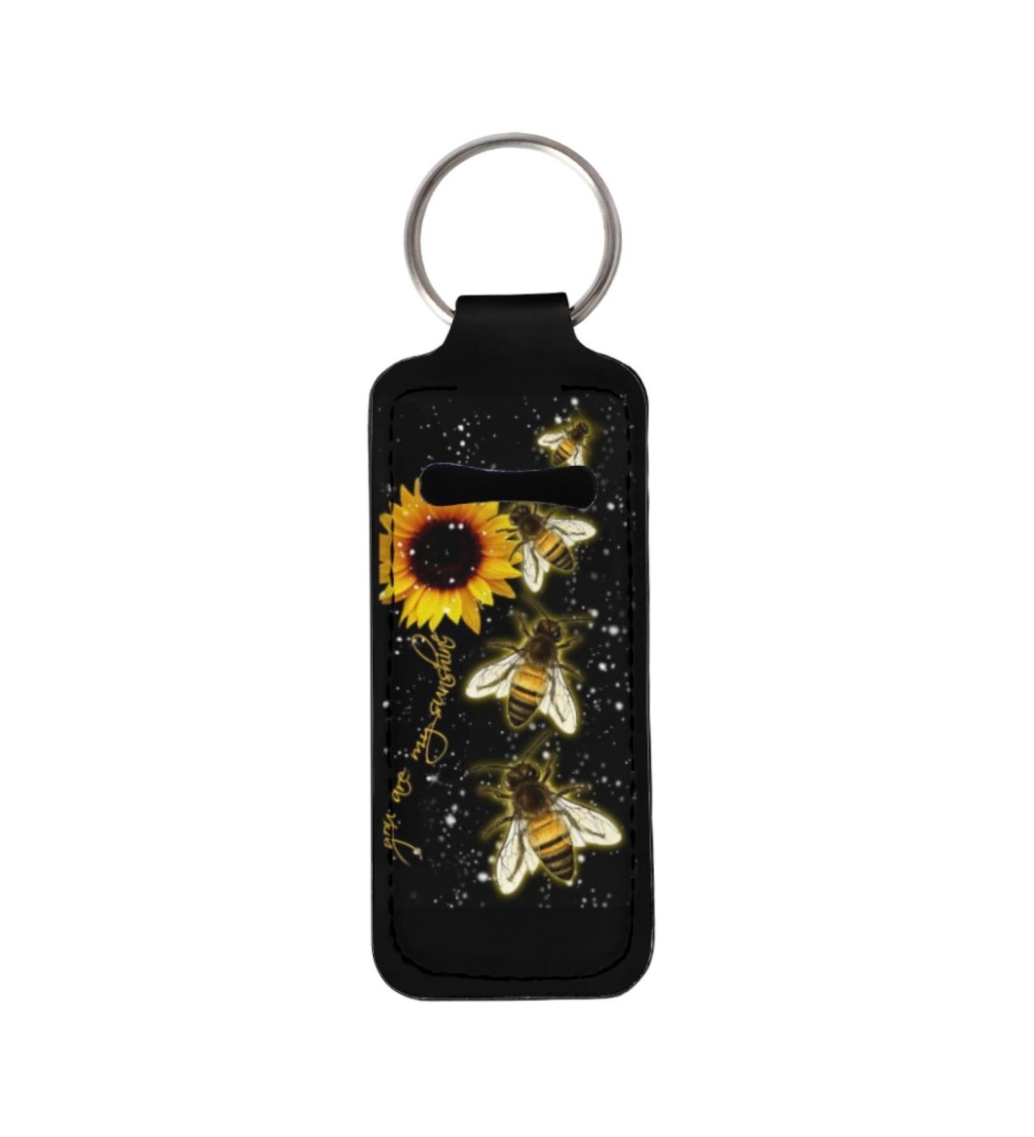 Lip Balm Keyring for Women Girls Clip on Elastic Chapstick Sleeves Sunflower Bee - Buy Online on GoSupps.com