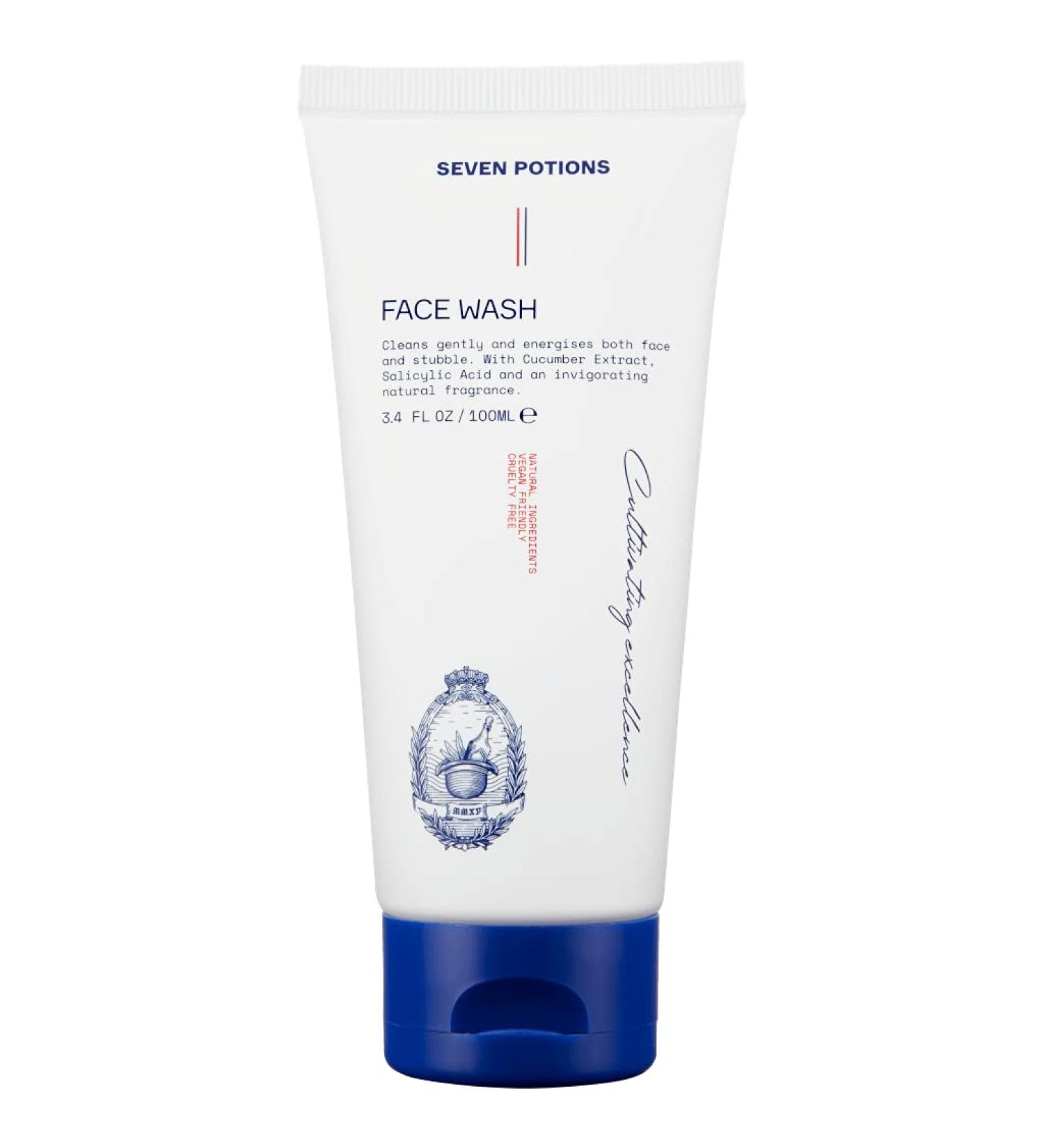 SEVEN POTIONS Men's Face Wash - Natural & Vegan Gentle Cleanser for All Skin Types | 3.4 FL OZ | Hydration & Healthy Skin Cruelty Free - Buy Online on GoSupps.com