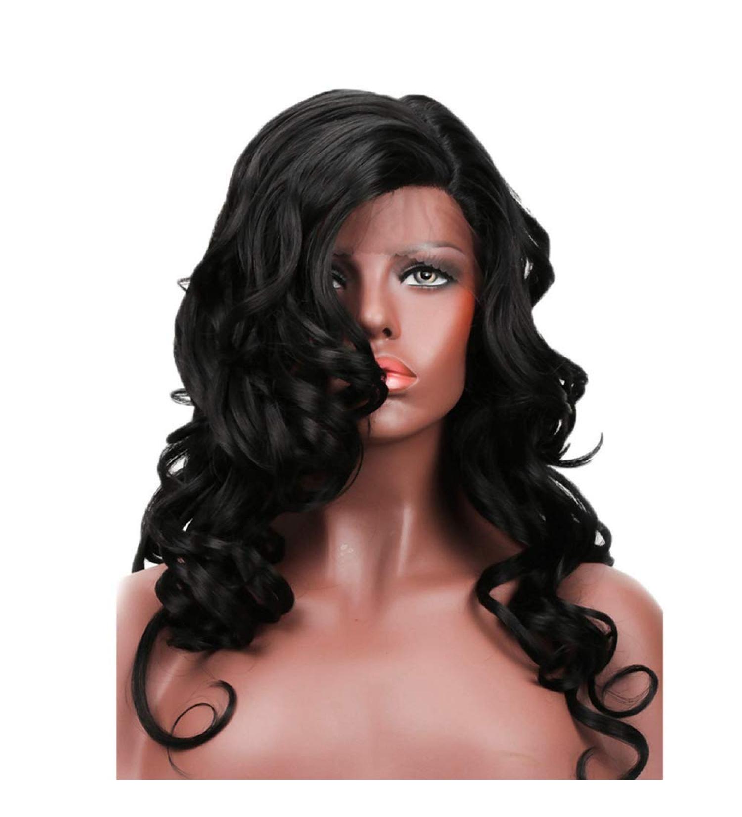 SHIYID Lace Front Wigs for Black Women - Long Curly Synthetic Black Hair Wig | International Shipping Available - Buy Online on GoSupps.com