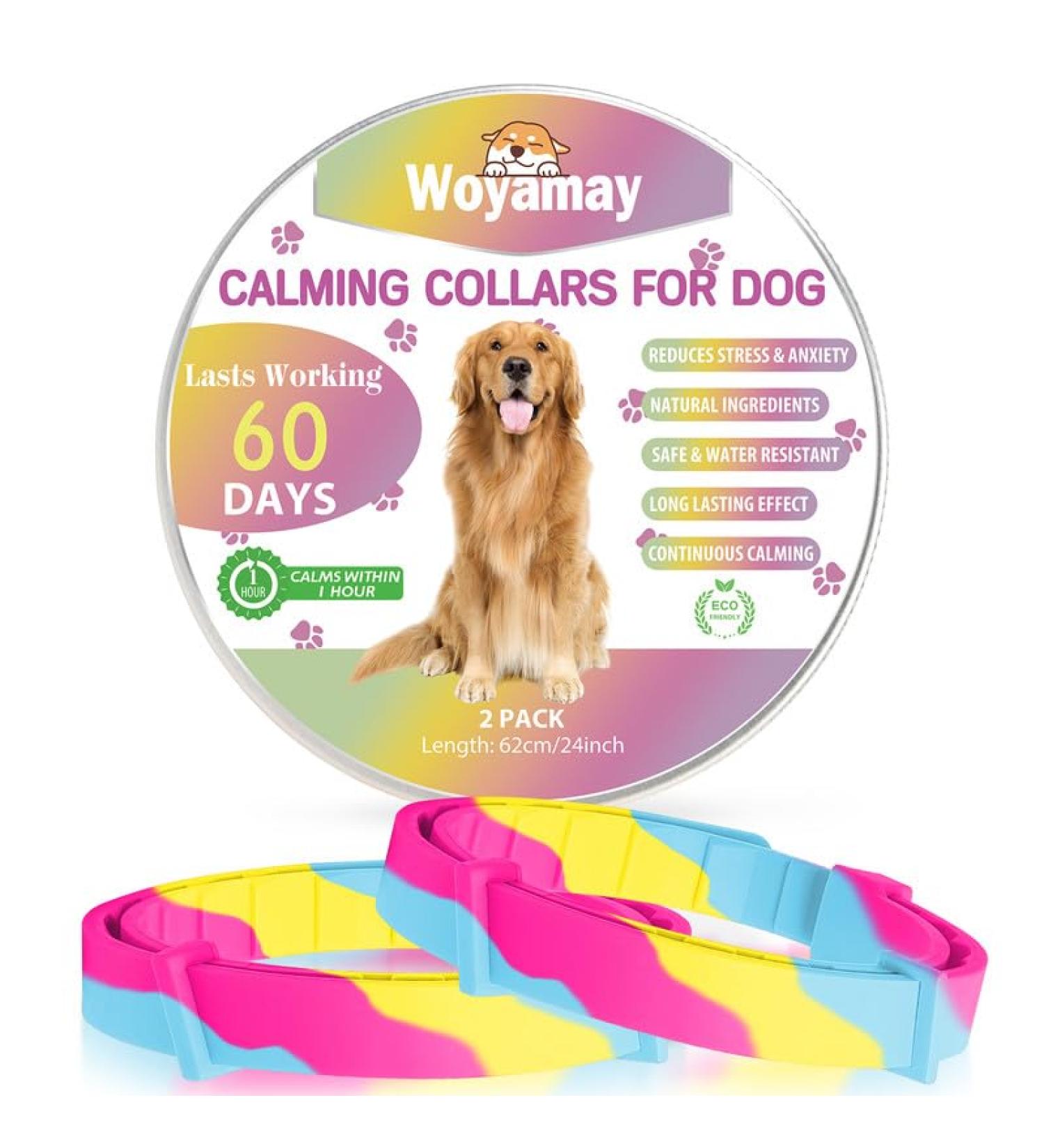 Woyamay Calm Collar for Dogs | Adjustable Sedative Collar for Fear & Stress Relief | Natural Pheromone Dog Collar | 60 Days Action | 2-Pack Rainbow Design - Buy Online on GoSupps.com