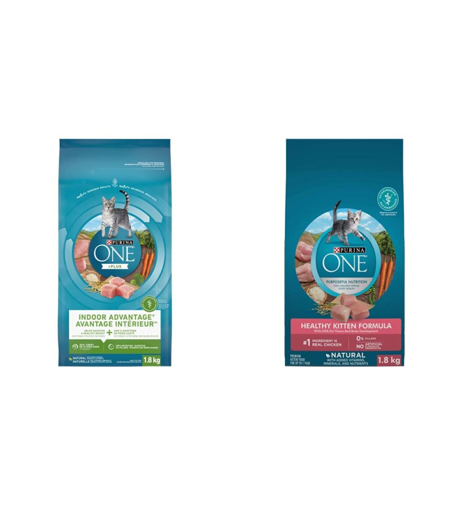 Purina ONE Dry Cat Food Indoor Advantage + Healthy Kitten Food | 1.8 kg Each - Buy Online on GoSupps.com