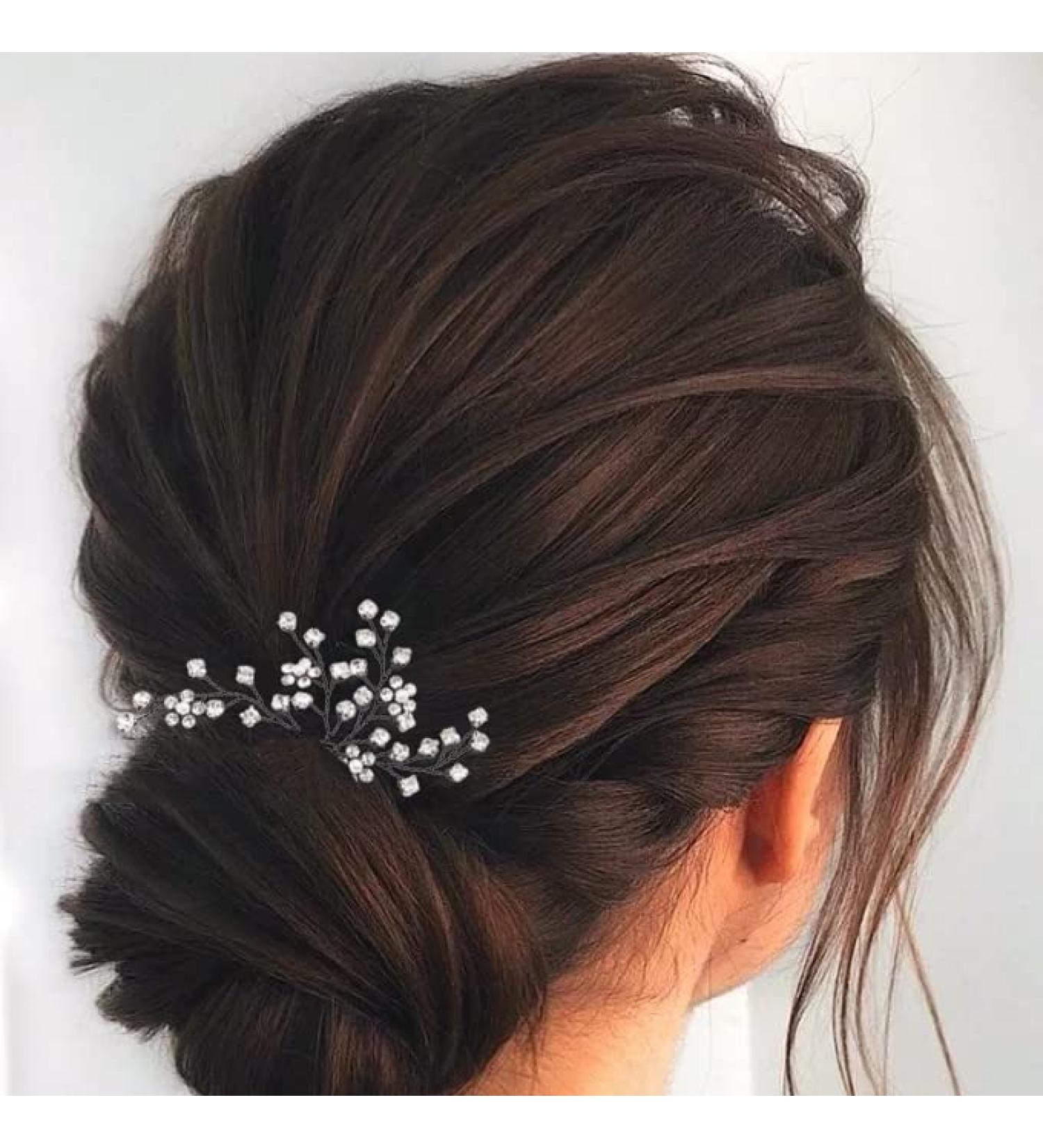 Brishow Silver Pearl Wedding Hair Pins - Elegant Rhinestone Hair Accessories for Women and Girls - Buy Online on GoSupps.com