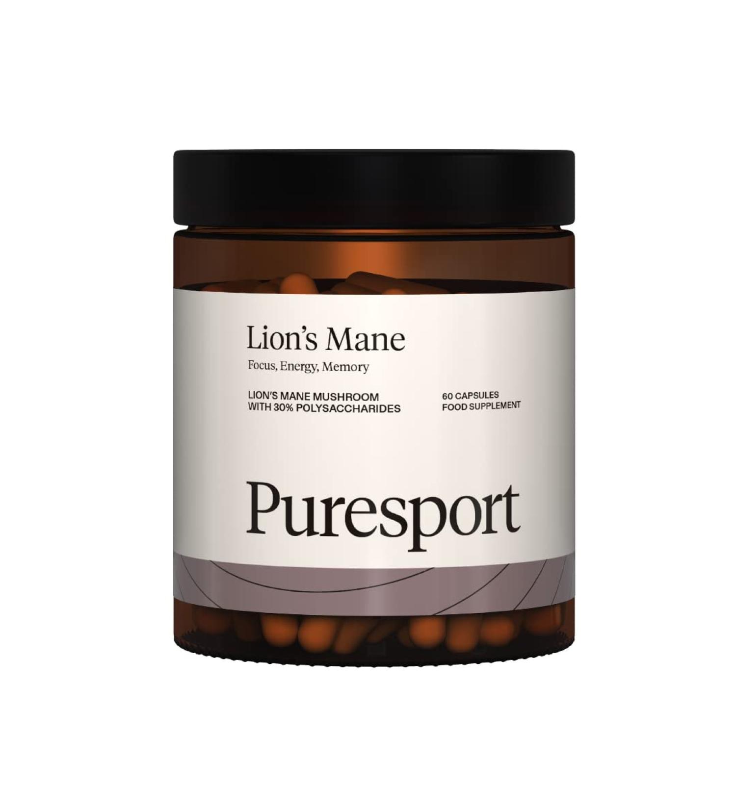 Puresport Lion's Mane Supplement | 60 Capsules | 30% Polysaccharides for Brain Focus, Energy, and Memory - Buy Online on GoSupps.com