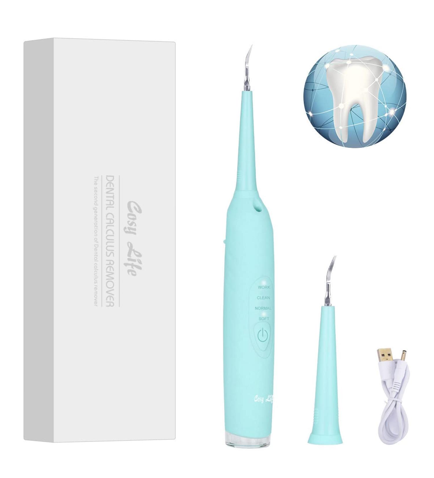 Electric Dental Calculus Remover - Sonic Tooth Scraper for Plaque & Tartar Removal - LED USB Rechargeable - 3 Modes - 2 Cleaning Heads (Blue) - Buy Online on GoSupps.com