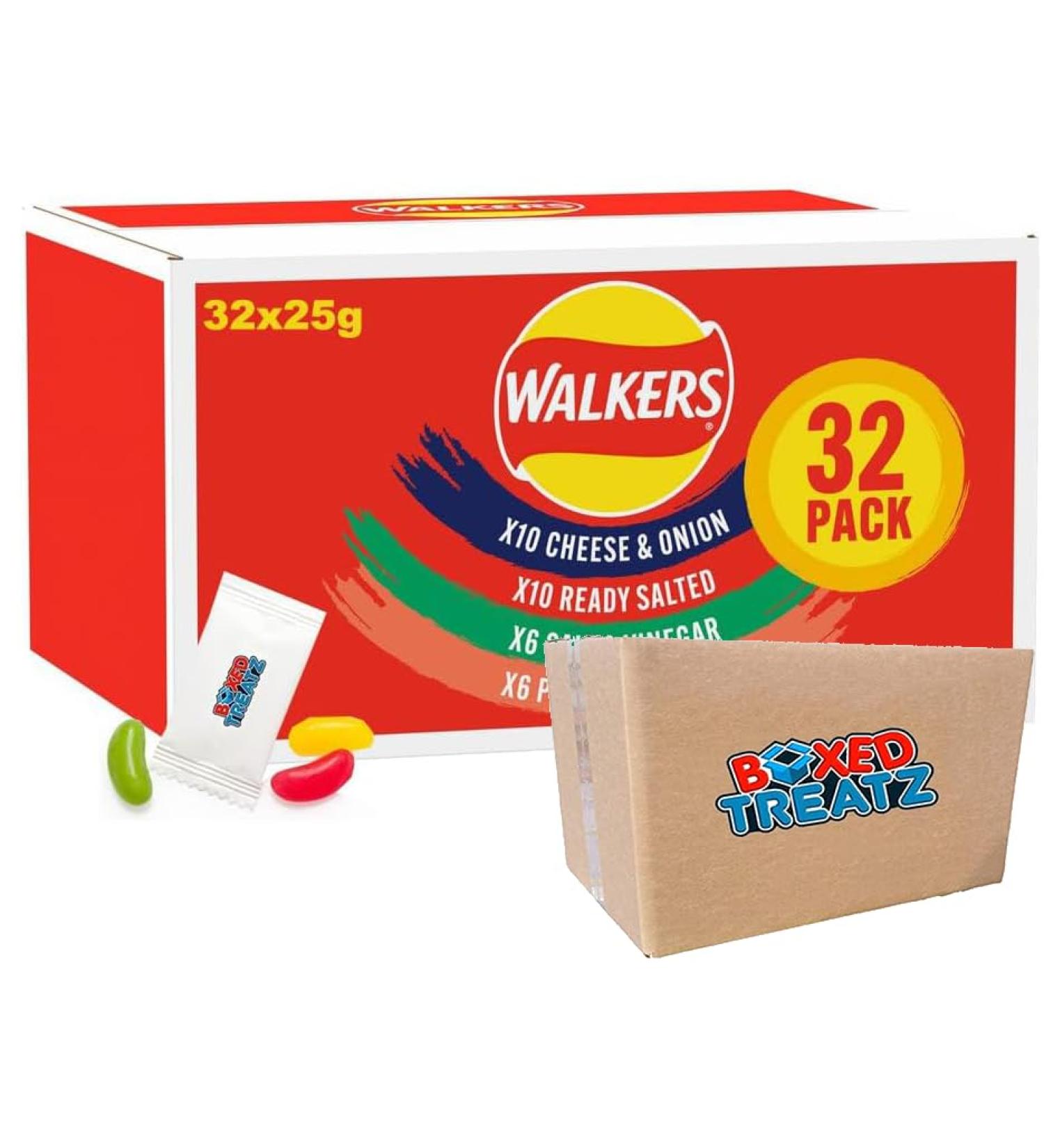 Walkers Classic Variety Multipack Crisps 32X25g Contains 4 Flavours Cheese And Onion Ready Salted Salt & Vinegar Prawn Cocktail Boxed Treatz - Buy Online on GoSupps.com